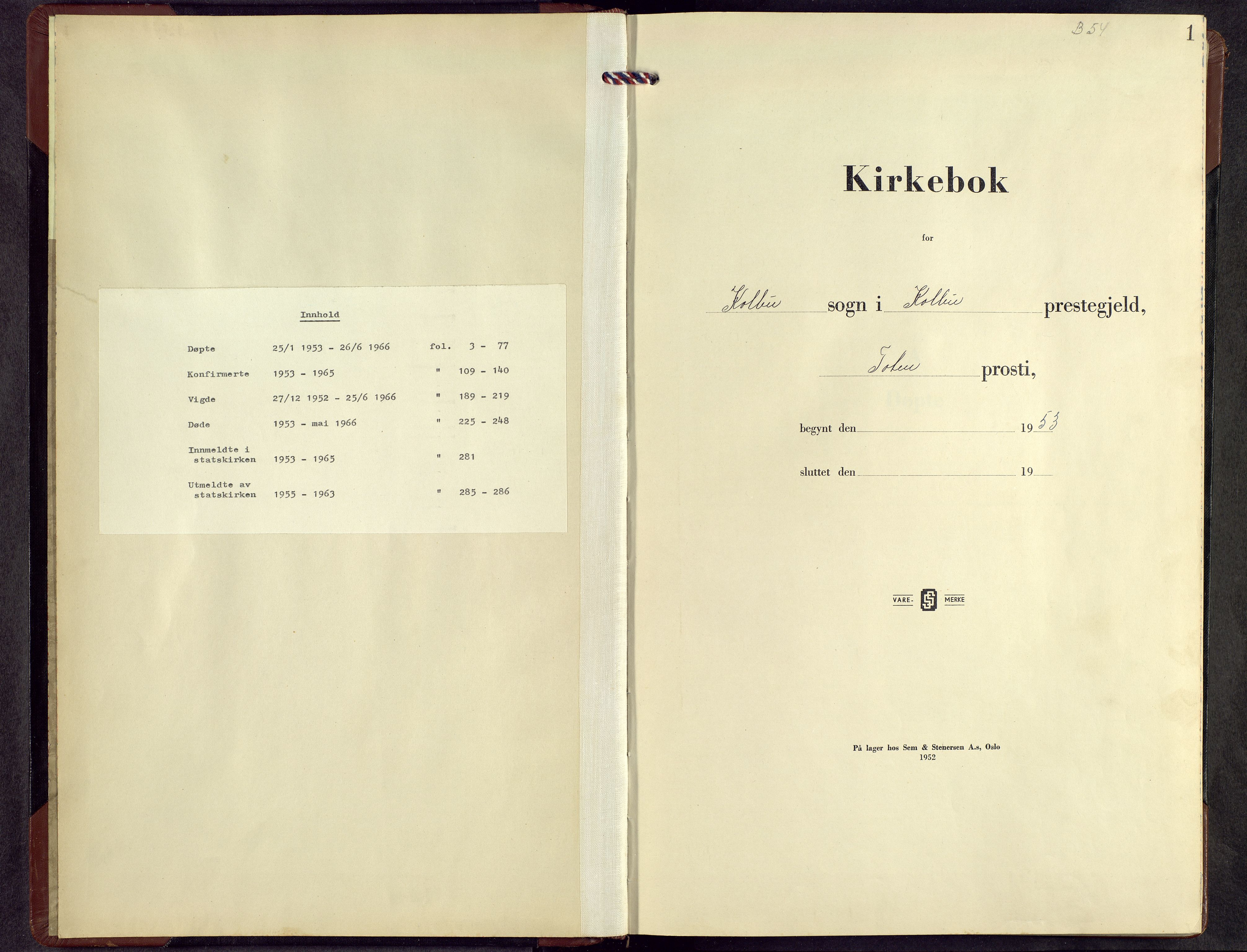Kolbu prestekontor, SAH/PREST-110/H/Ha/Hab/L0005: Parish register (copy) no. 5, 1953-1966, p. 1