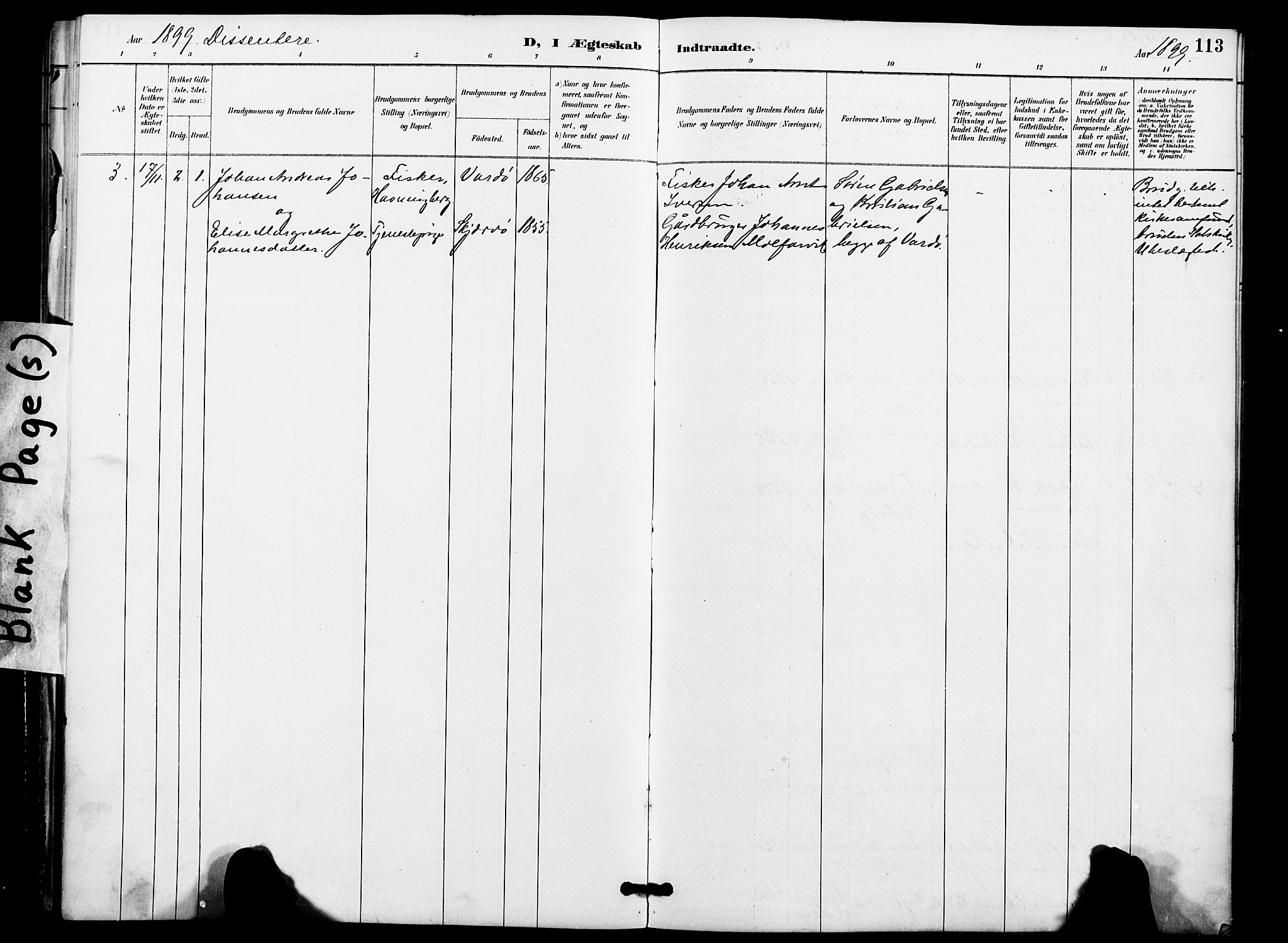 Vardø sokneprestkontor, SATØ/S-1332/H/Ha/L0009kirke: Parish register (official) no. 9, 1887-1898, p. 113