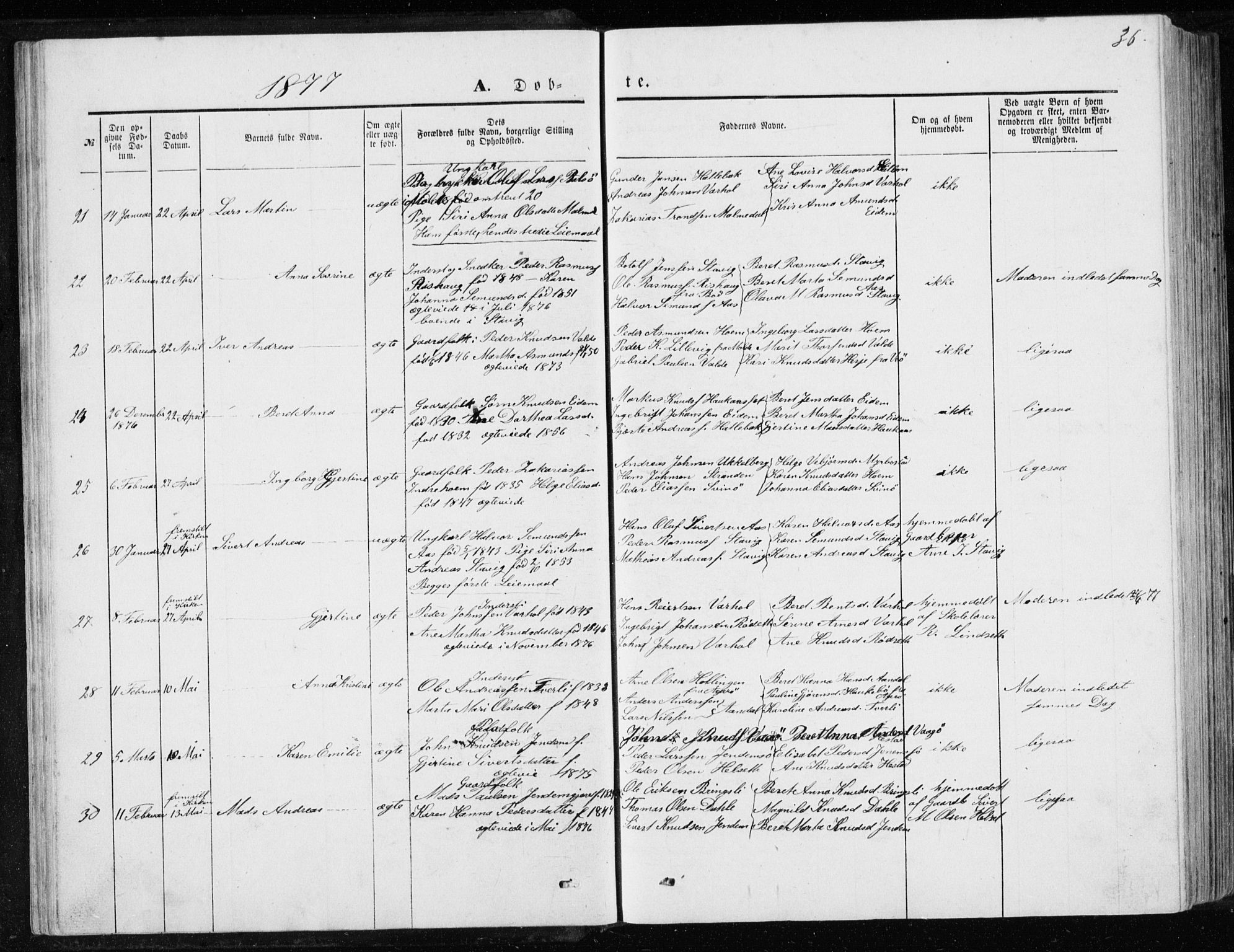 Ministerialprotokoller, klokkerbøker og fødselsregistre - Møre og Romsdal, AV/SAT-A-1454/565/L0754: Parish register (copy) no. 565C03, 1870-1896, p. 36