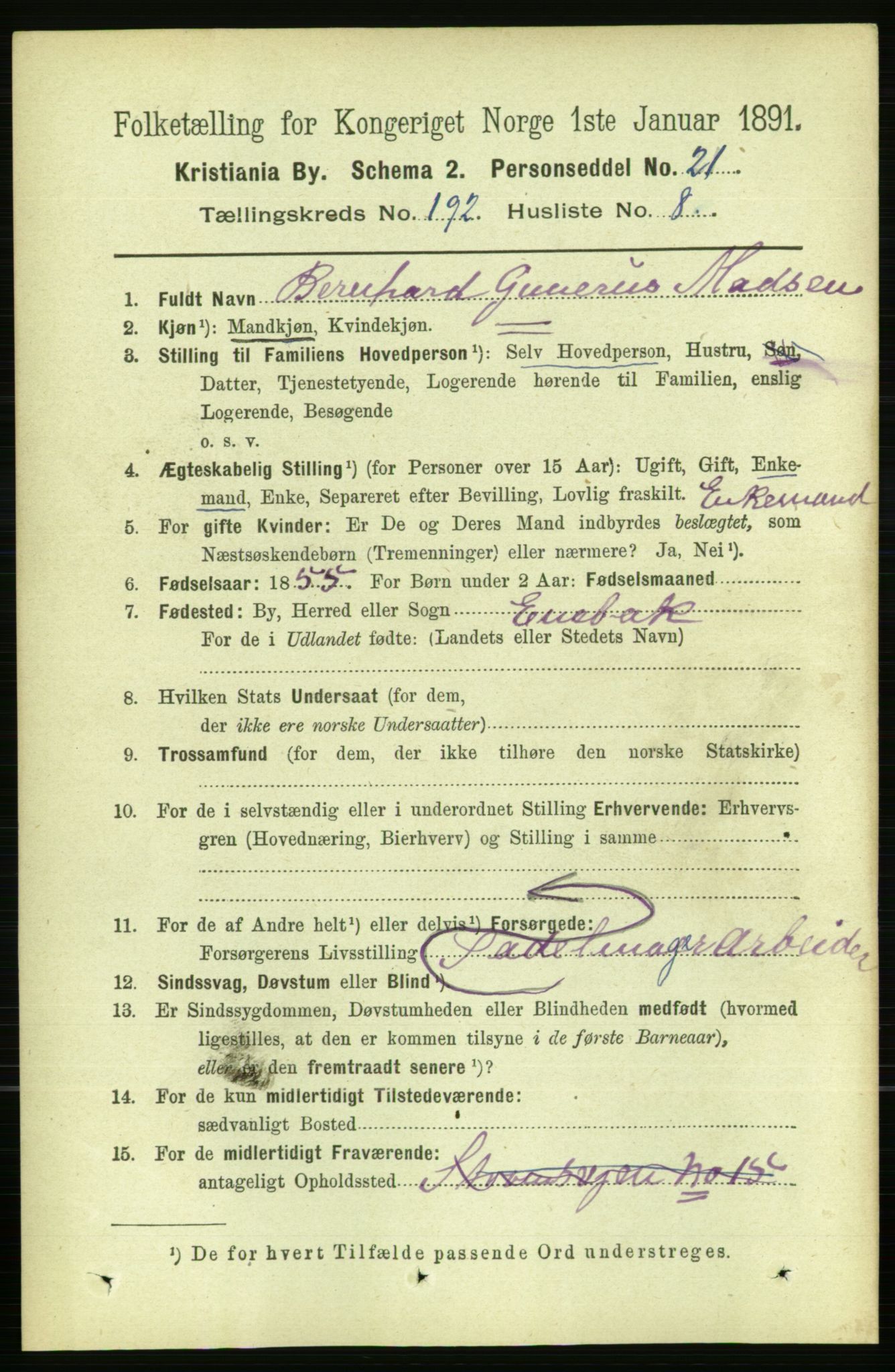 RA, 1891 census for 0301 Kristiania, 1891, p. 115627