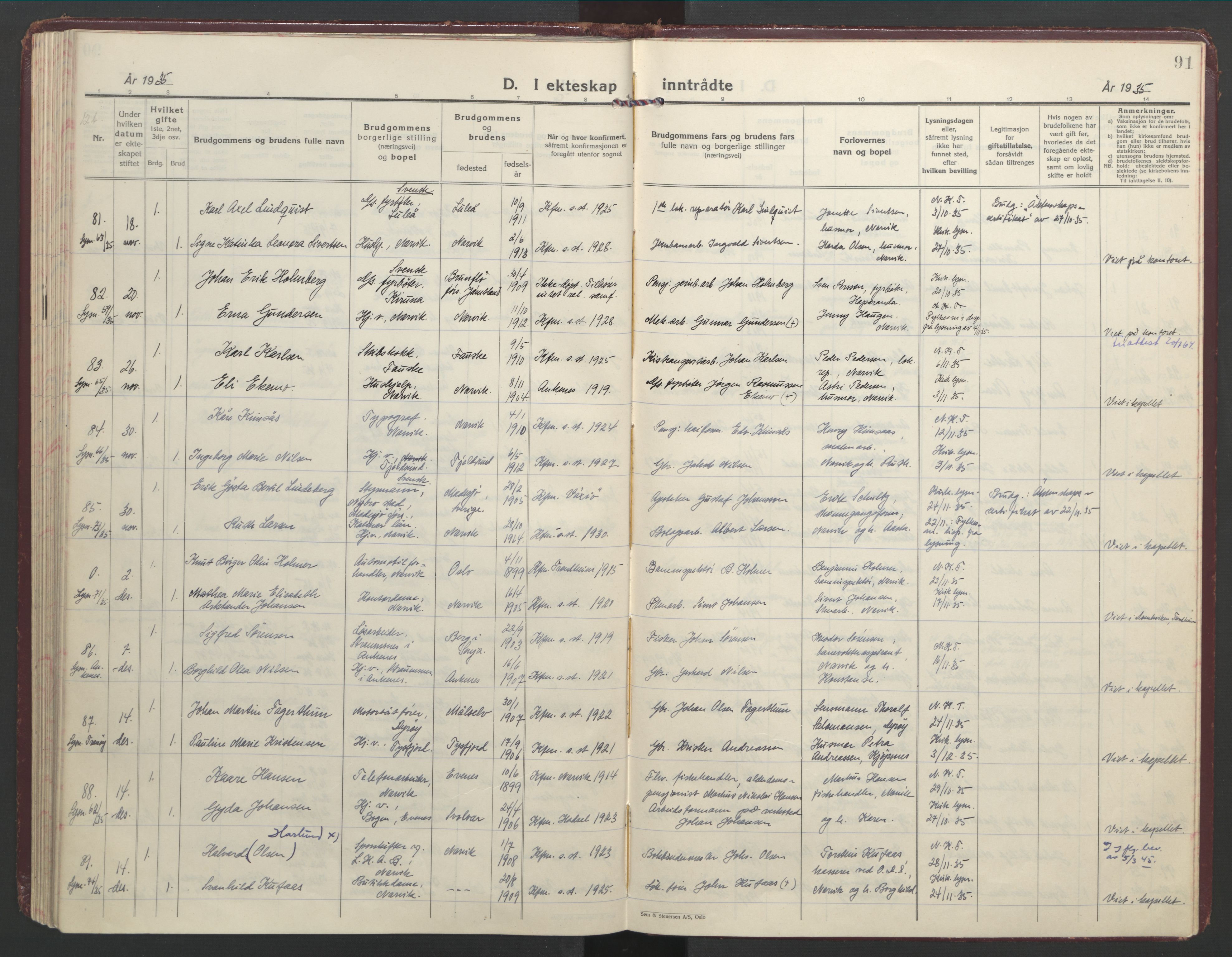 Ministerialprotokoller, klokkerbøker og fødselsregistre - Nordland, AV/SAT-A-1459/871/L1006: Parish register (official) no. 871A22, 1928-1936, p. 91