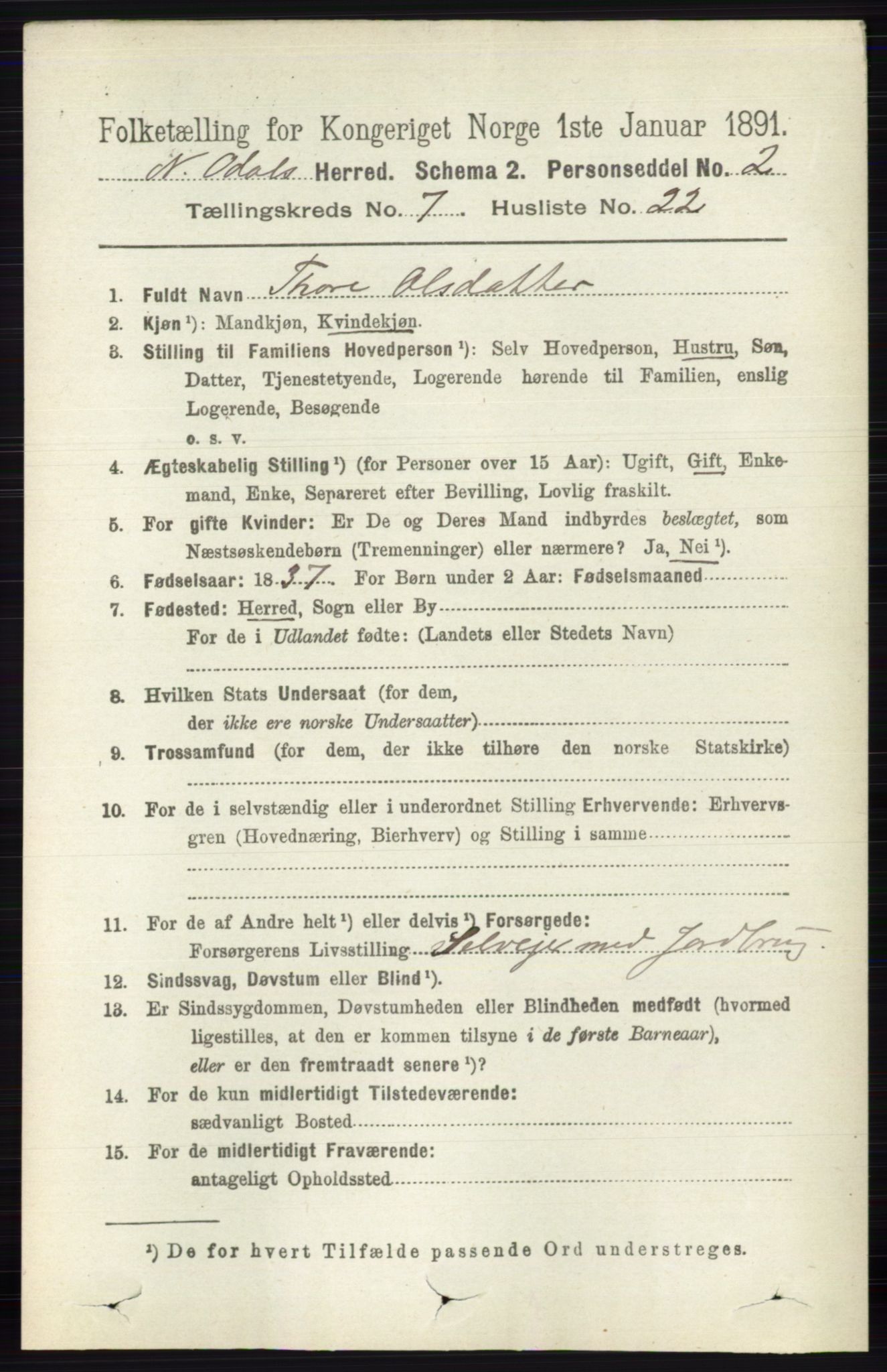 RA, 1891 census for 0418 Nord-Odal, 1891, p. 2943