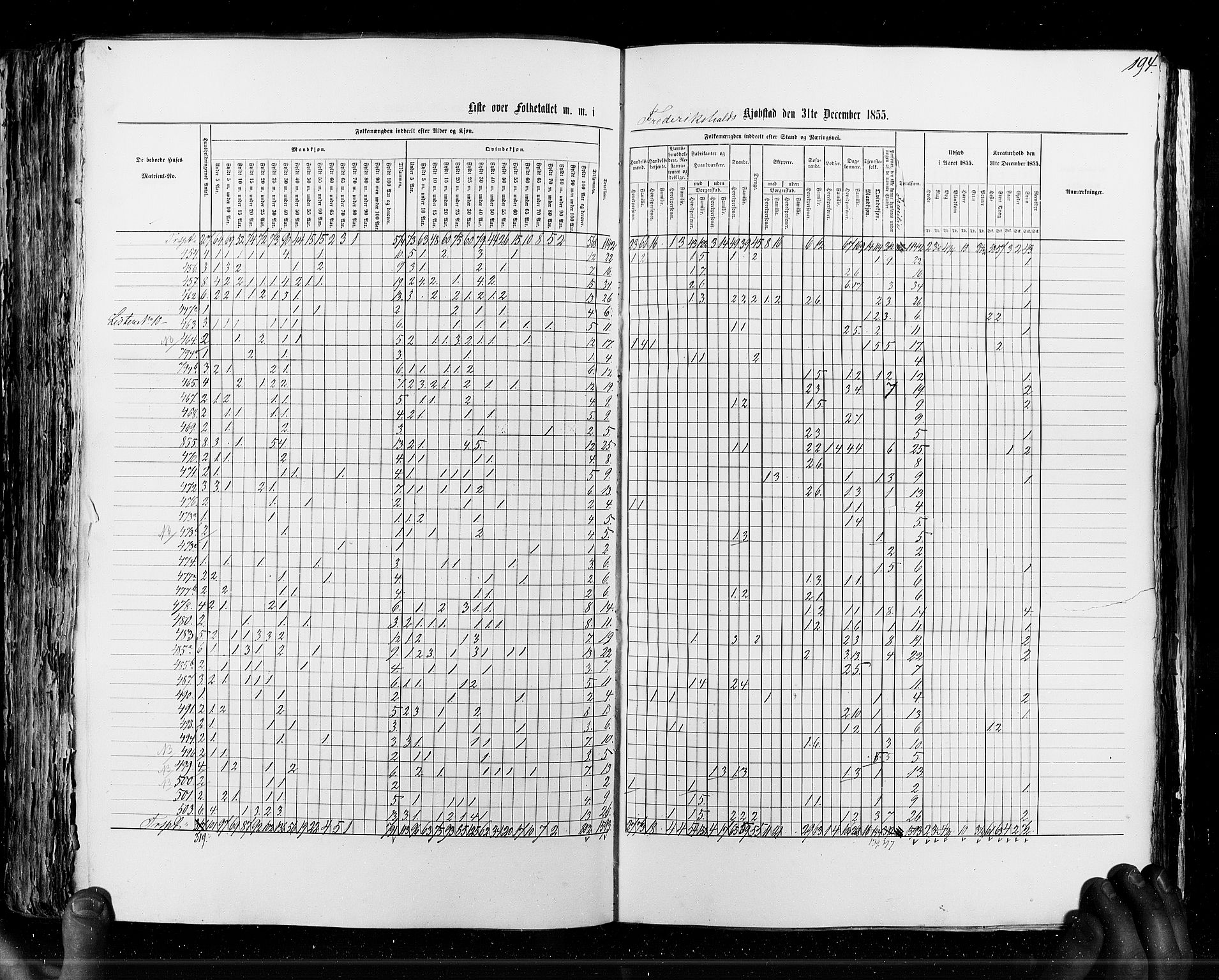 RA, Census 1855, vol. 7: Fredrikshald-Kragerø, 1855, p. 194