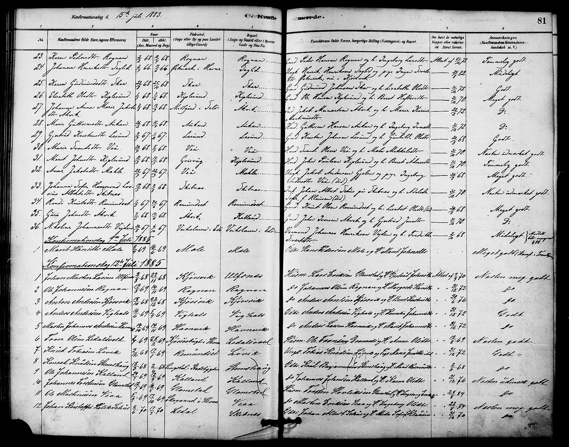 Ministerialprotokoller, klokkerbøker og fødselsregistre - Møre og Romsdal, AV/SAT-A-1454/578/L0906: Parish register (official) no. 578A05, 1878-1886, p. 81