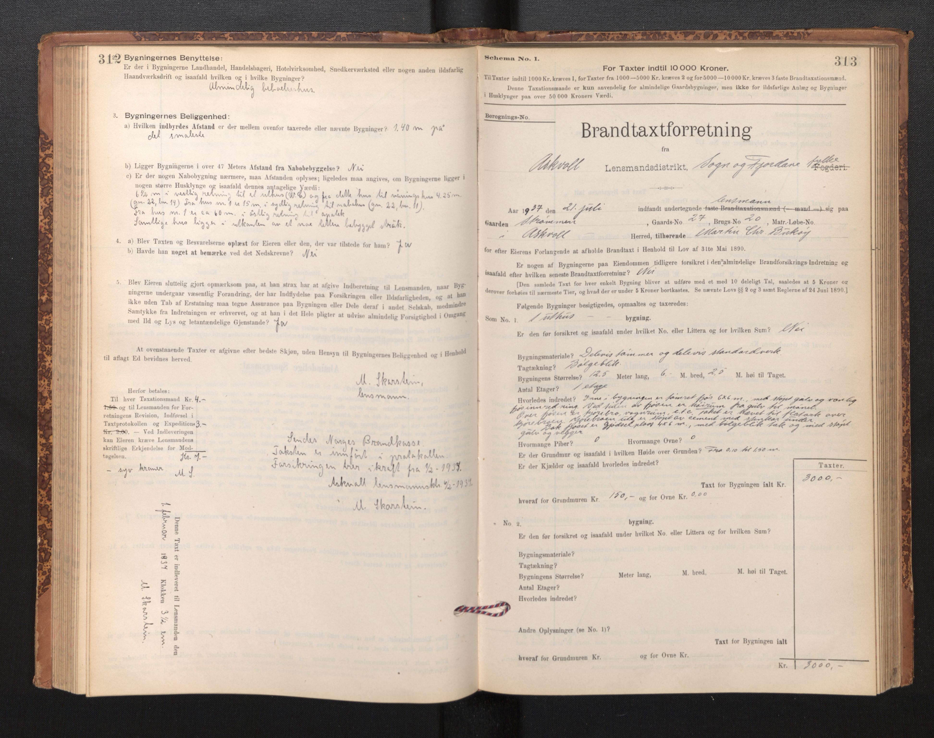 Lensmannen i Askvoll, AV/SAB-A-26301/0012/L0004: Branntakstprotokoll, skjematakst og liste over branntakstmenn, 1895-1932, p. 312-313