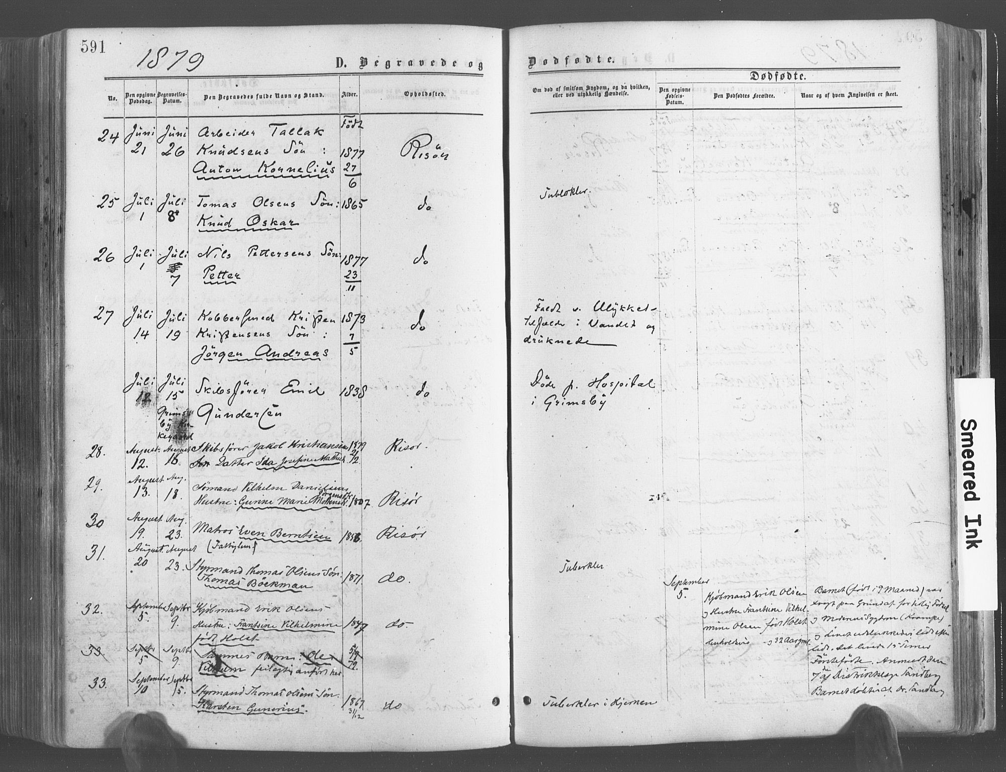 Risør sokneprestkontor, SAK/1111-0035/F/Fa/L0004: Parish register (official) no. A 4, 1865-1882, p. 591