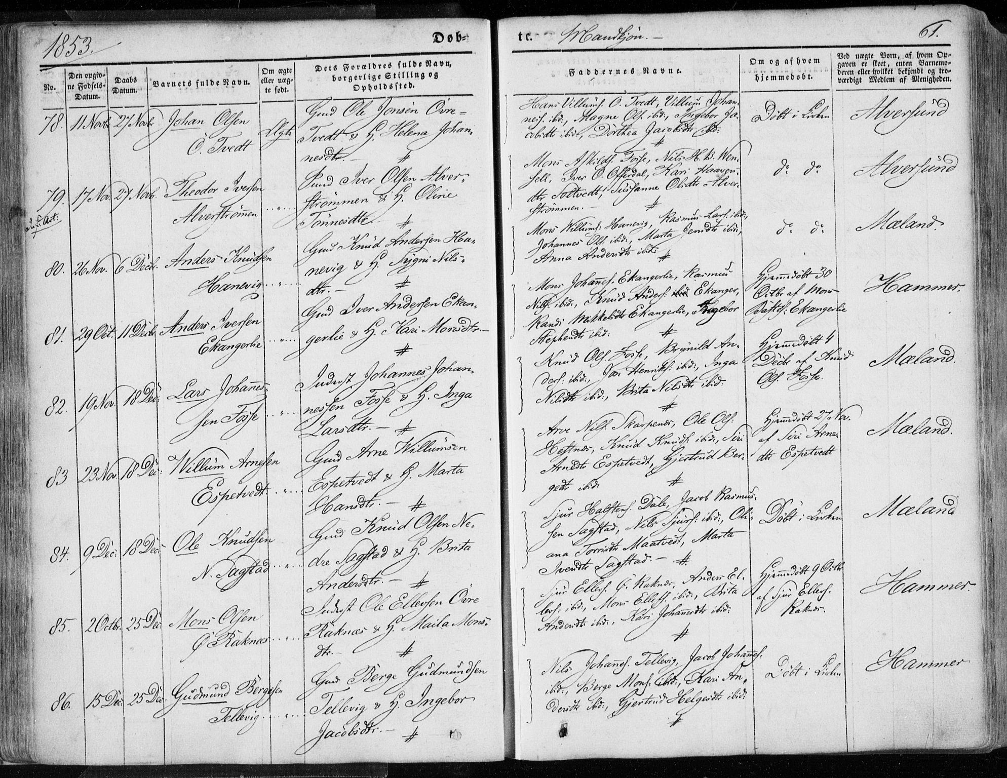 Hamre sokneprestembete, AV/SAB-A-75501/H/Ha/Haa/Haaa/L0013: Parish register (official) no. A 13, 1846-1857, p. 61