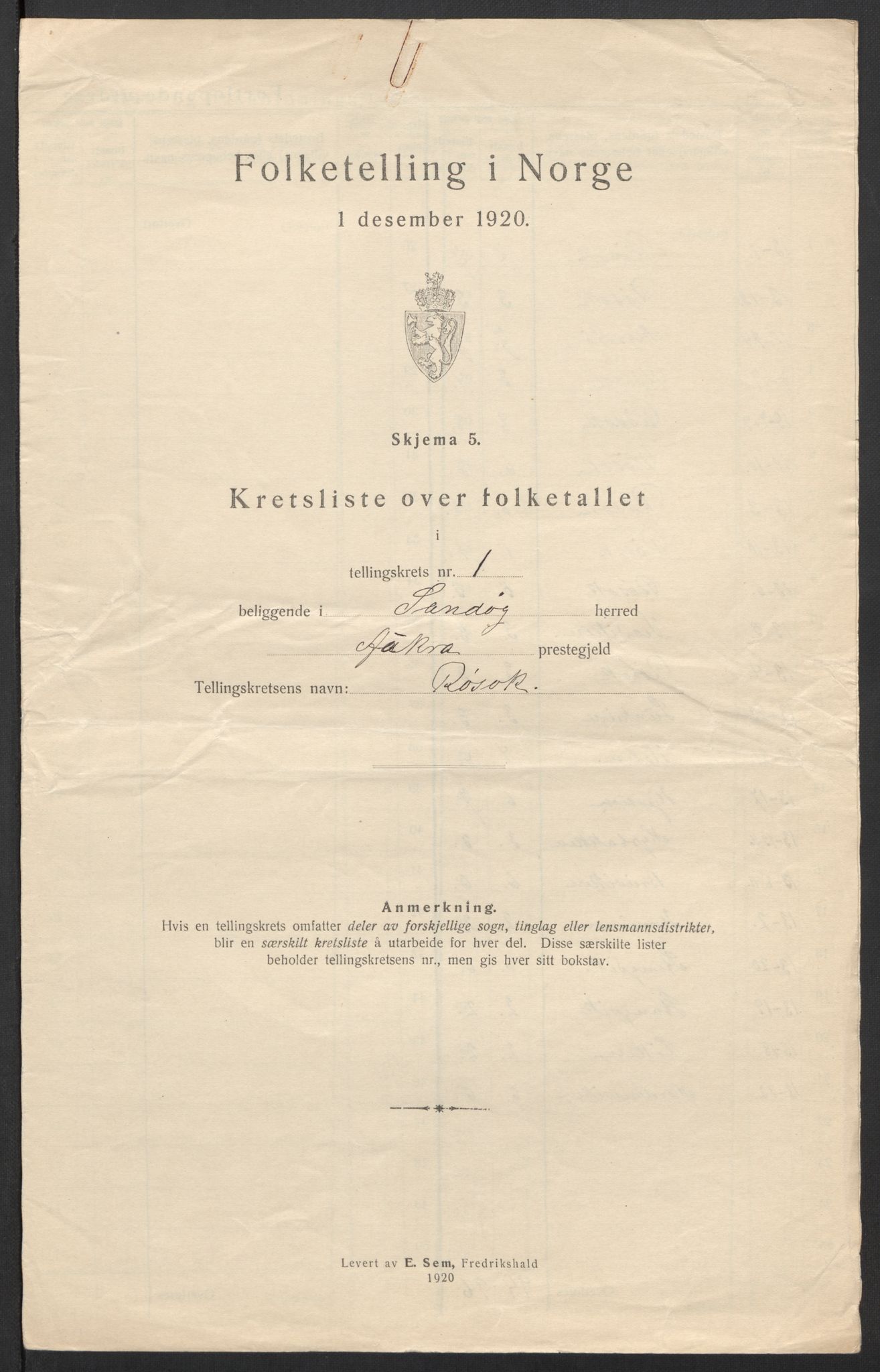 SAT, 1920 census for Sandøy, 1920, p. 6