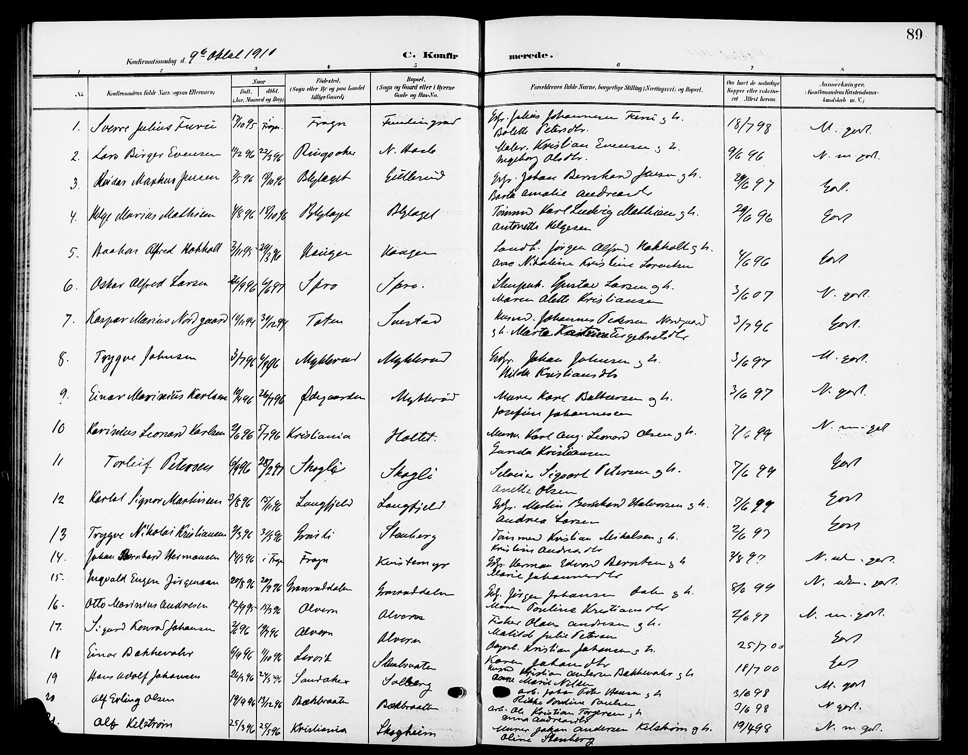 Nesodden prestekontor Kirkebøker, SAO/A-10013/G/Ga/L0002: Parish register (copy) no. I 2, 1905-1924, p. 89