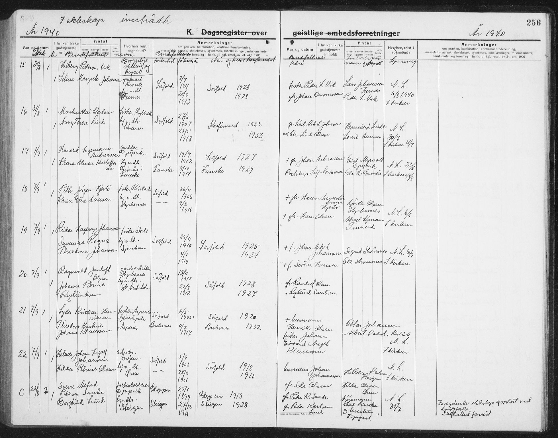 Ministerialprotokoller, klokkerbøker og fødselsregistre - Nordland, AV/SAT-A-1459/854/L0788: Parish register (copy) no. 854C04, 1926-1940, p. 256