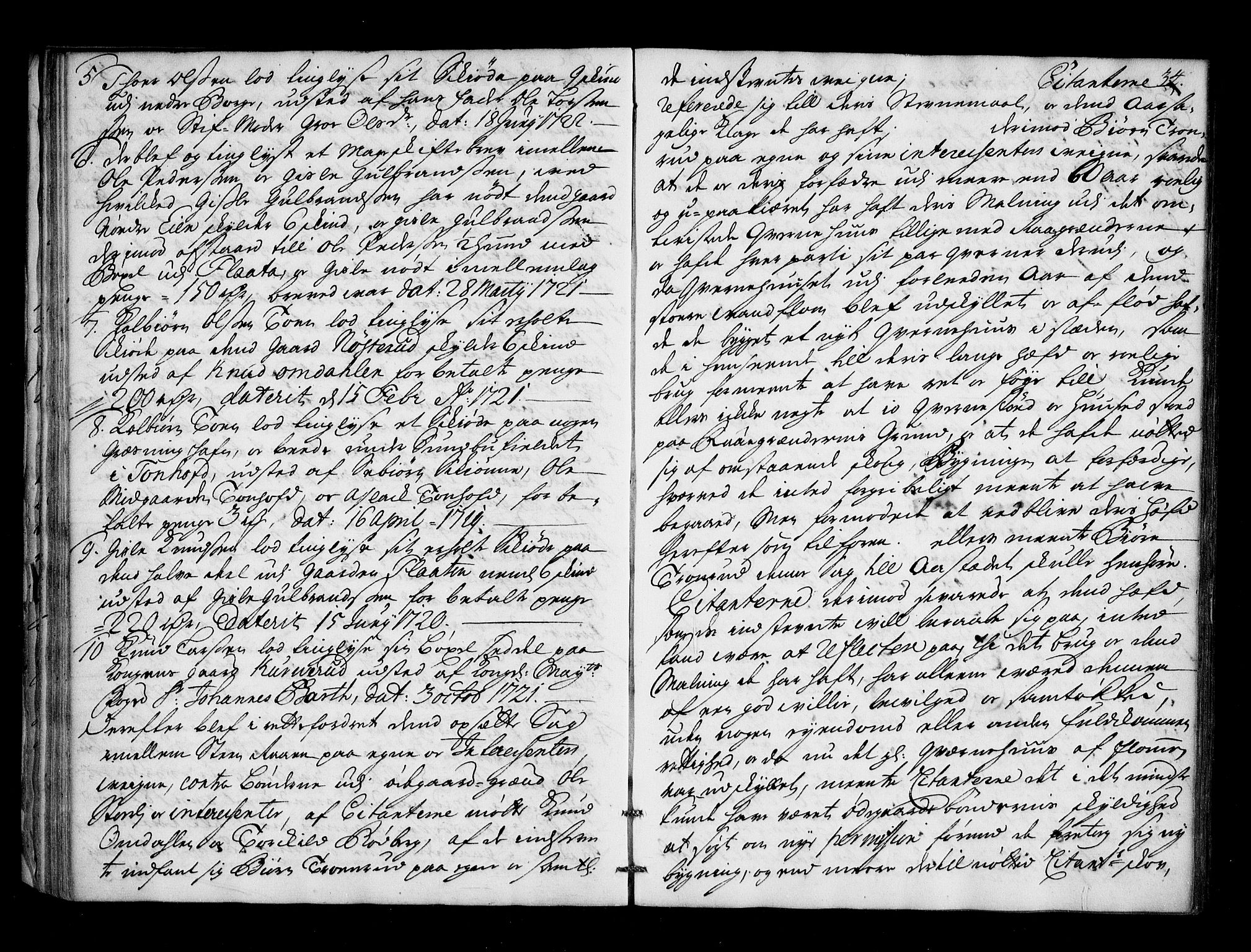 Numedal og Sandsvær sorenskriveri, AV/SAKO-A-128/F/Fa/Faa/L0052: Tingbok, 1722, p. 33b-34a