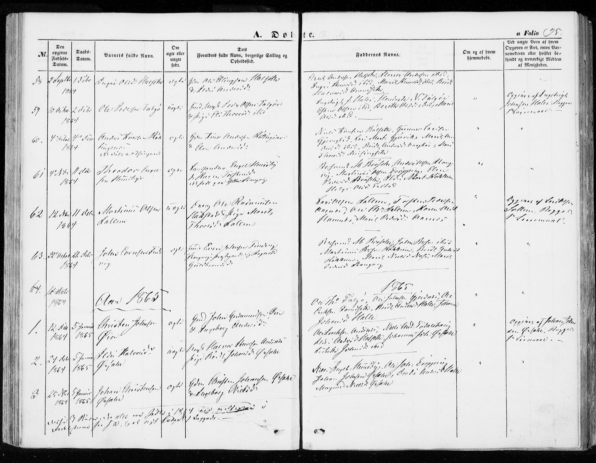 Ministerialprotokoller, klokkerbøker og fødselsregistre - Møre og Romsdal, SAT/A-1454/592/L1026: Parish register (official) no. 592A04, 1849-1867, p. 95