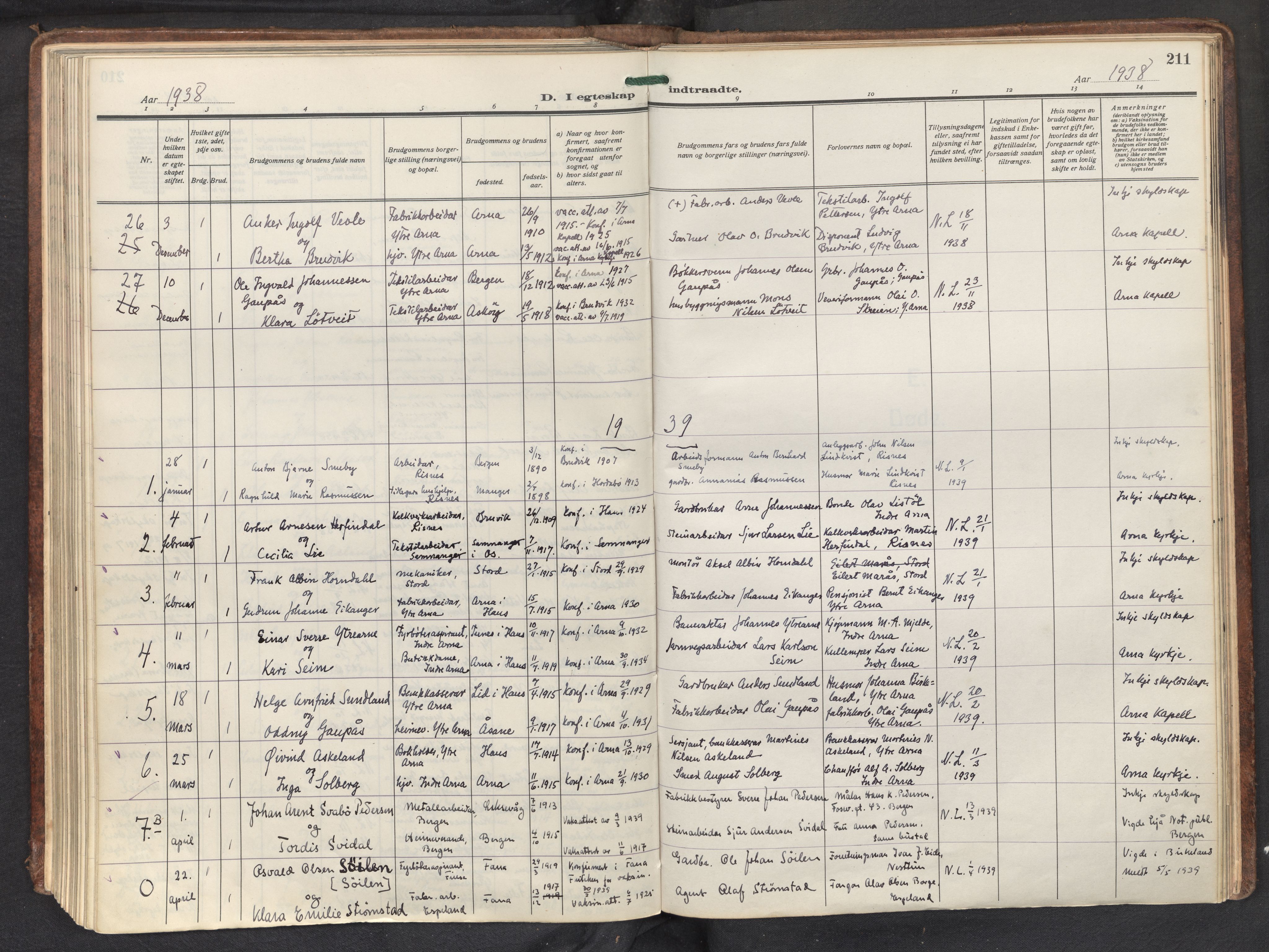 Haus sokneprestembete, AV/SAB-A-75601/H/Haa: Parish register (official) no. D 4, 1925-1939, p. 211