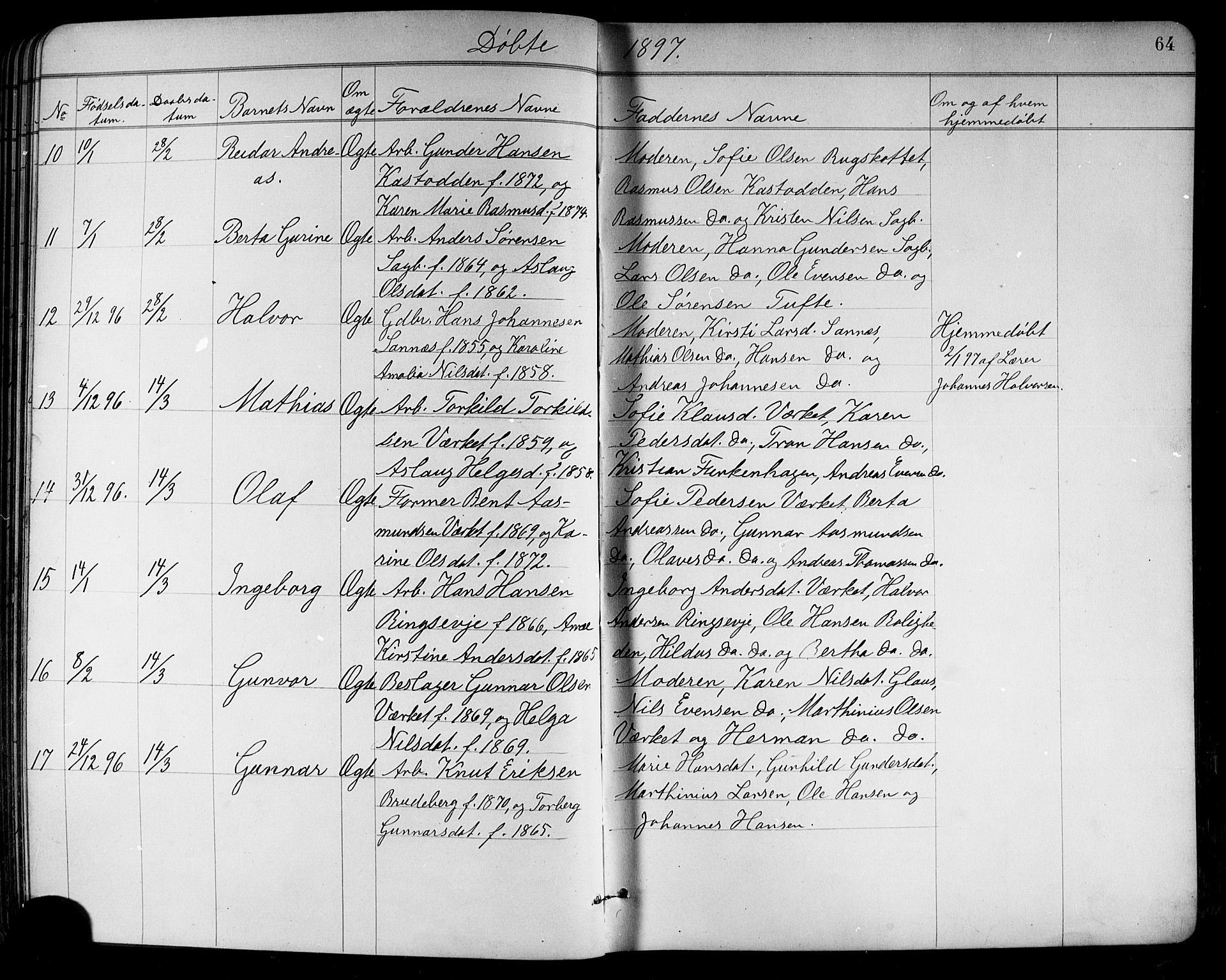 Holla kirkebøker, SAKO/A-272/G/Ga/L0005: Parish register (copy) no. I 5, 1891-1917, p. 64