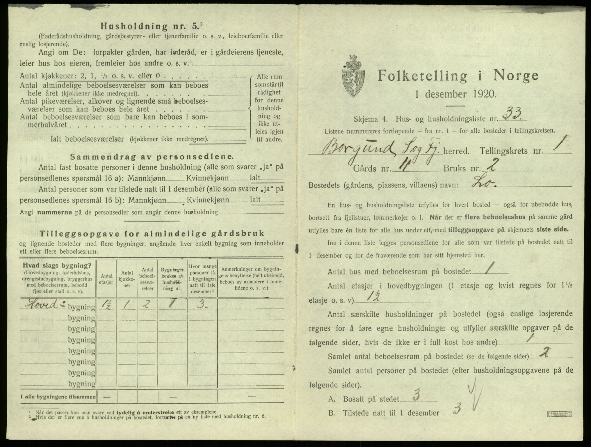 SAB, 1920 census for Borgund, 1920, p. 82