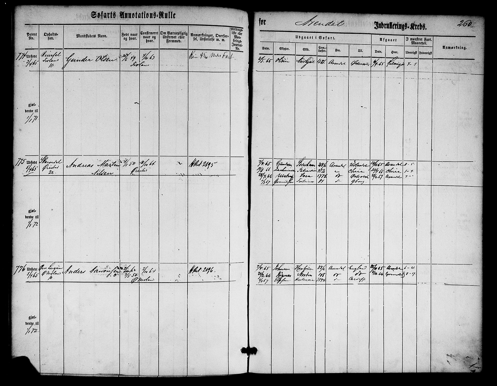 Arendal mønstringskrets, SAK/2031-0012/F/Fa/L0001: Annotasjonsrulle nr 1-794 med register, E-1, 1860-1865, p. 295