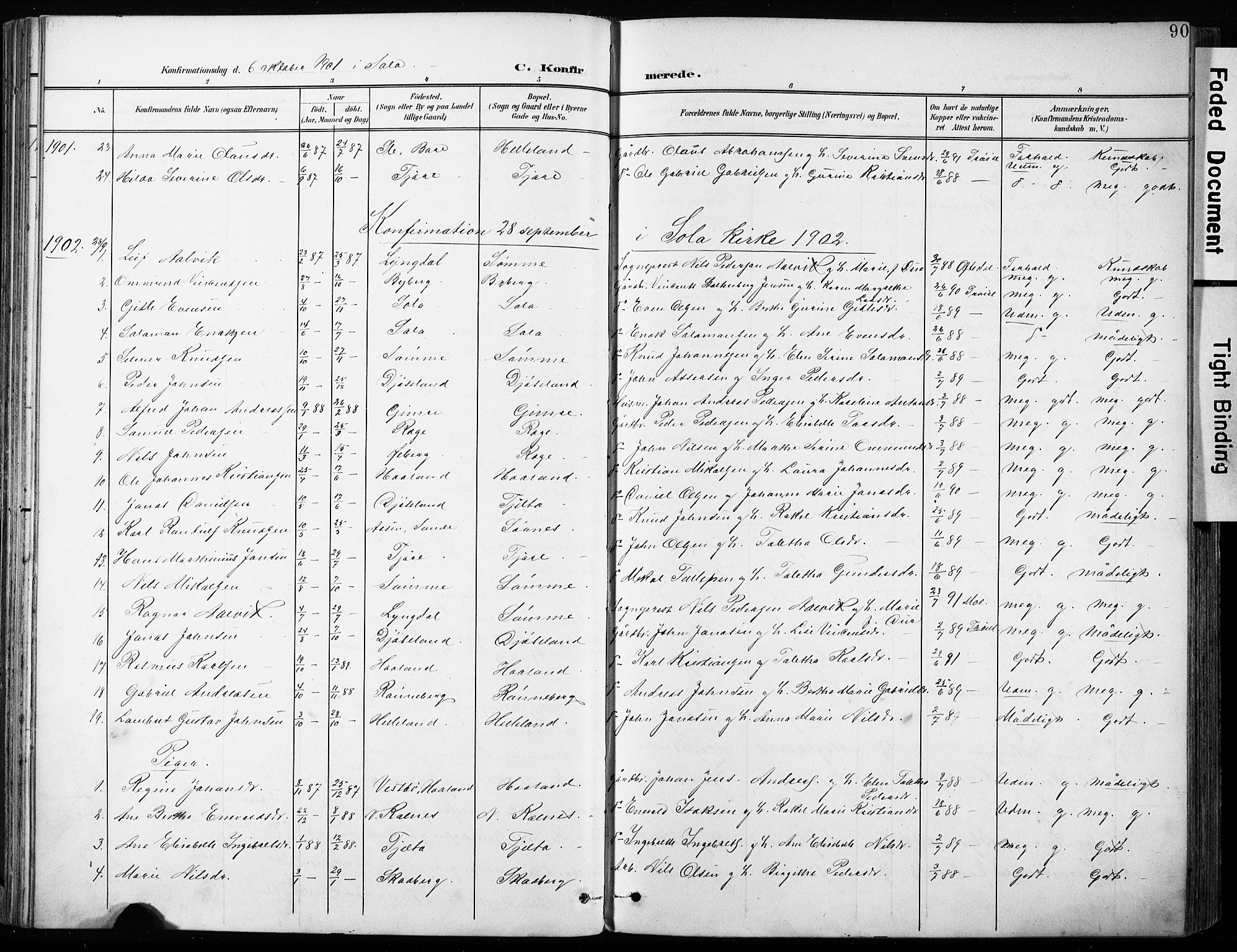 Håland sokneprestkontor, SAST/A-101802/001/30BA/L0013: Parish register (official) no. A 12, 1901-1913, p. 90