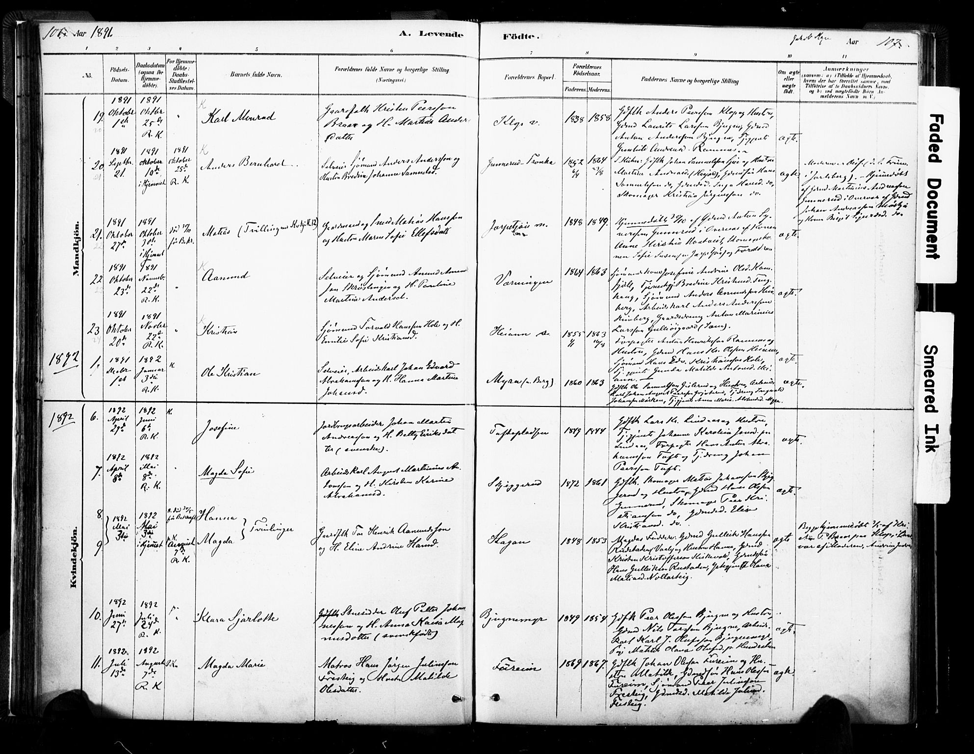 Ramnes kirkebøker, SAKO/A-314/F/Fa/L0007: Parish register (official) no. I 7, 1878-1895, p. 106-107