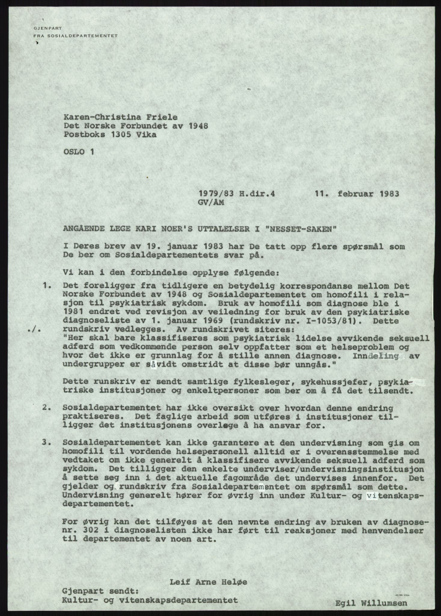 Sosialdepartementet, Helsedirektoratet, Kontoret for psykiatri, H4, RA/S-1286/D/Dc/L0611/0002: Sakarkiv / Homofili, 1962-1983, p. 6