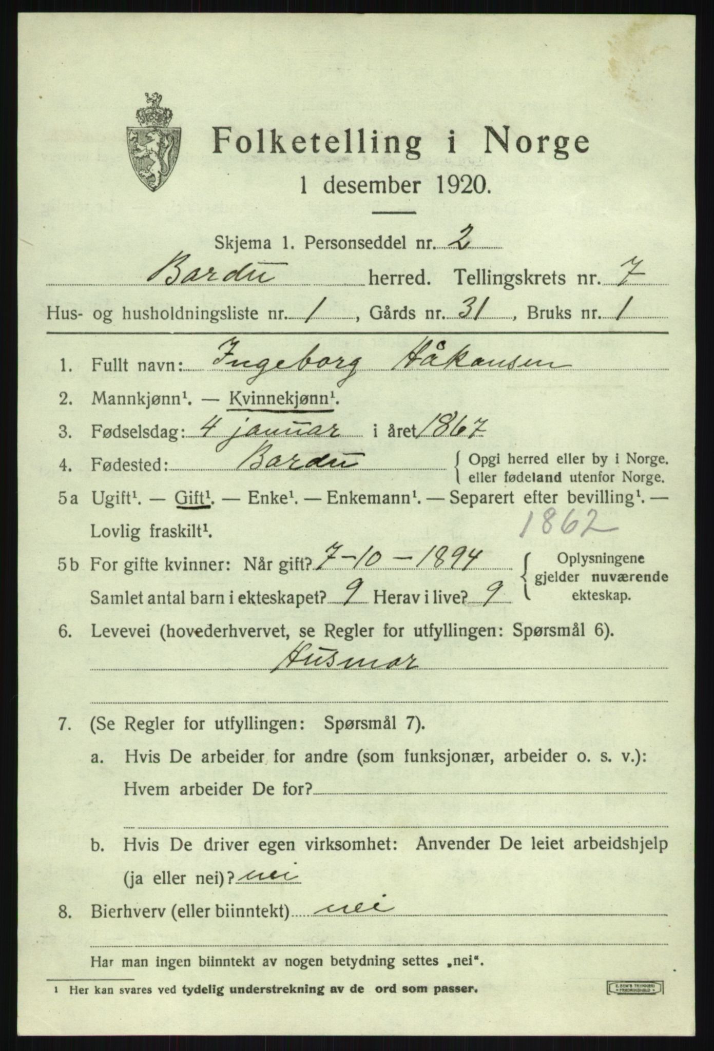 SATØ, 1920 census for Bardu, 1920, p. 2727