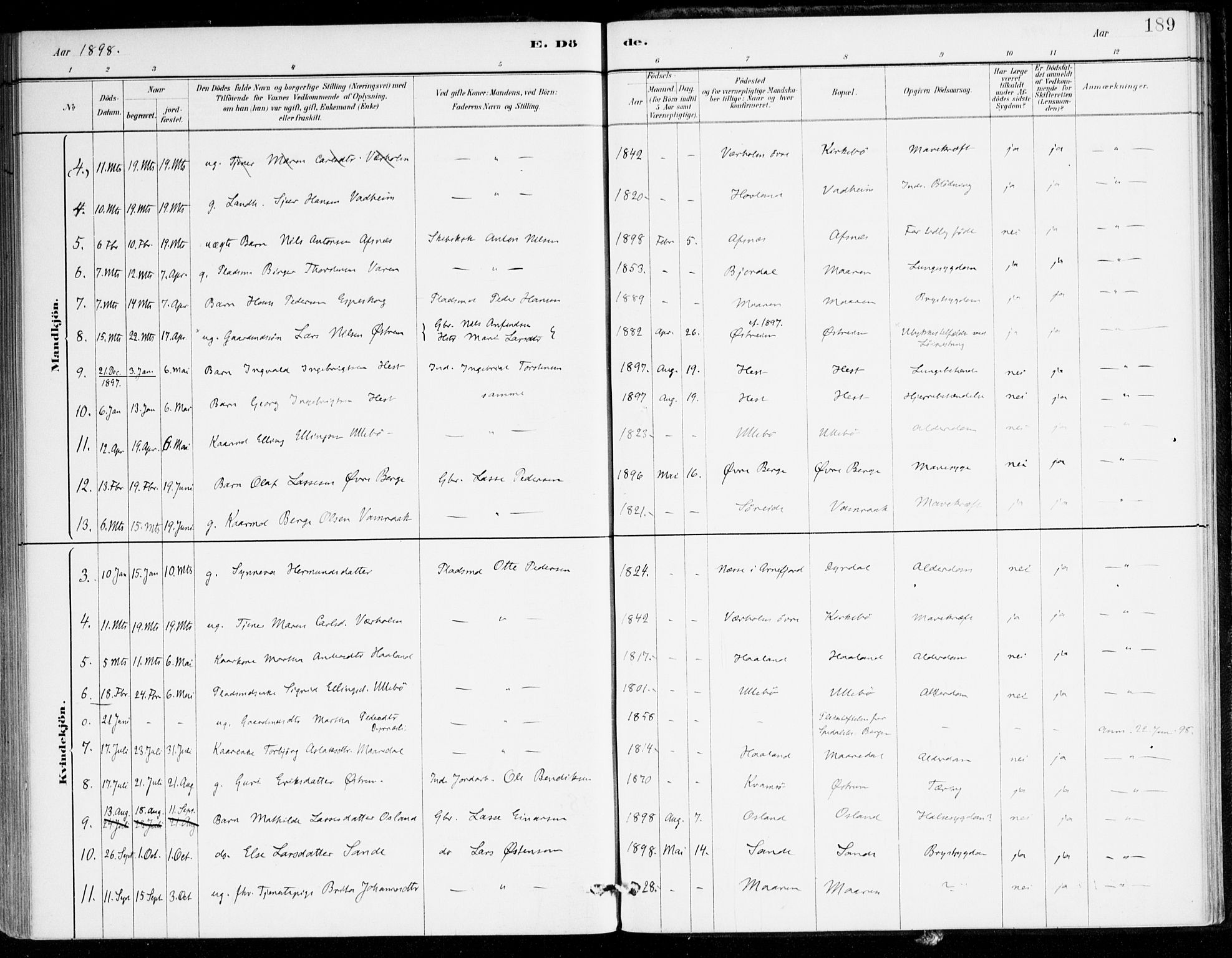 Lavik sokneprestembete, SAB/A-80901: Parish register (official) no. C 1, 1882-1904, p. 189