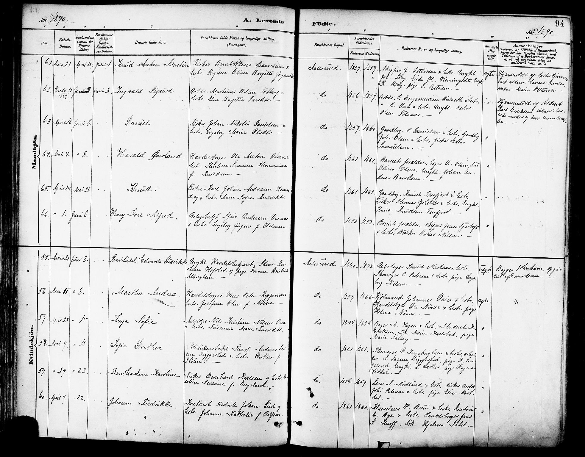 Ministerialprotokoller, klokkerbøker og fødselsregistre - Møre og Romsdal, AV/SAT-A-1454/529/L0455: Parish register (official) no. 529A05, 1885-1893, p. 94