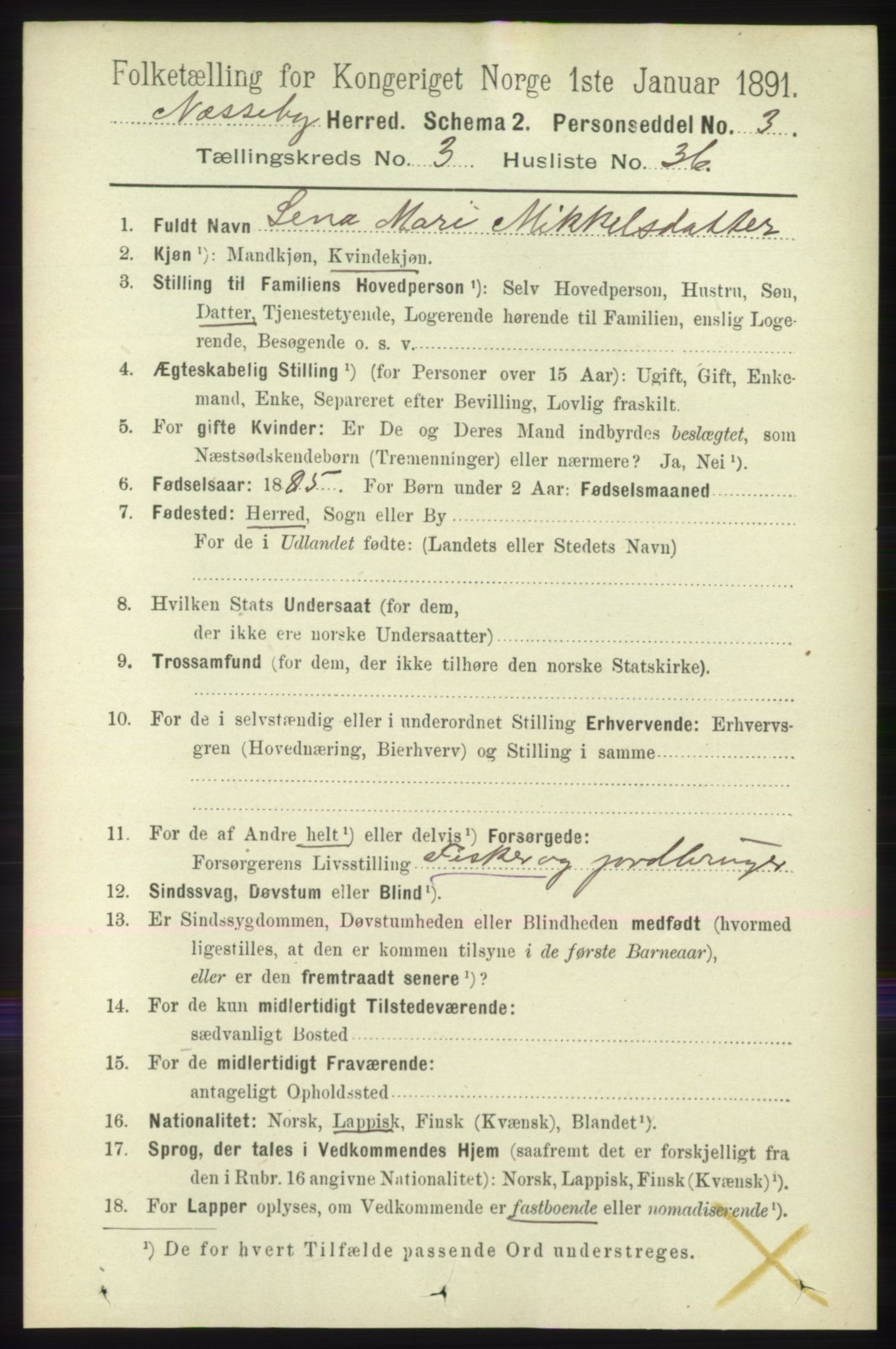 RA, 1891 census for 2027 Nesseby, 1891, p. 1201