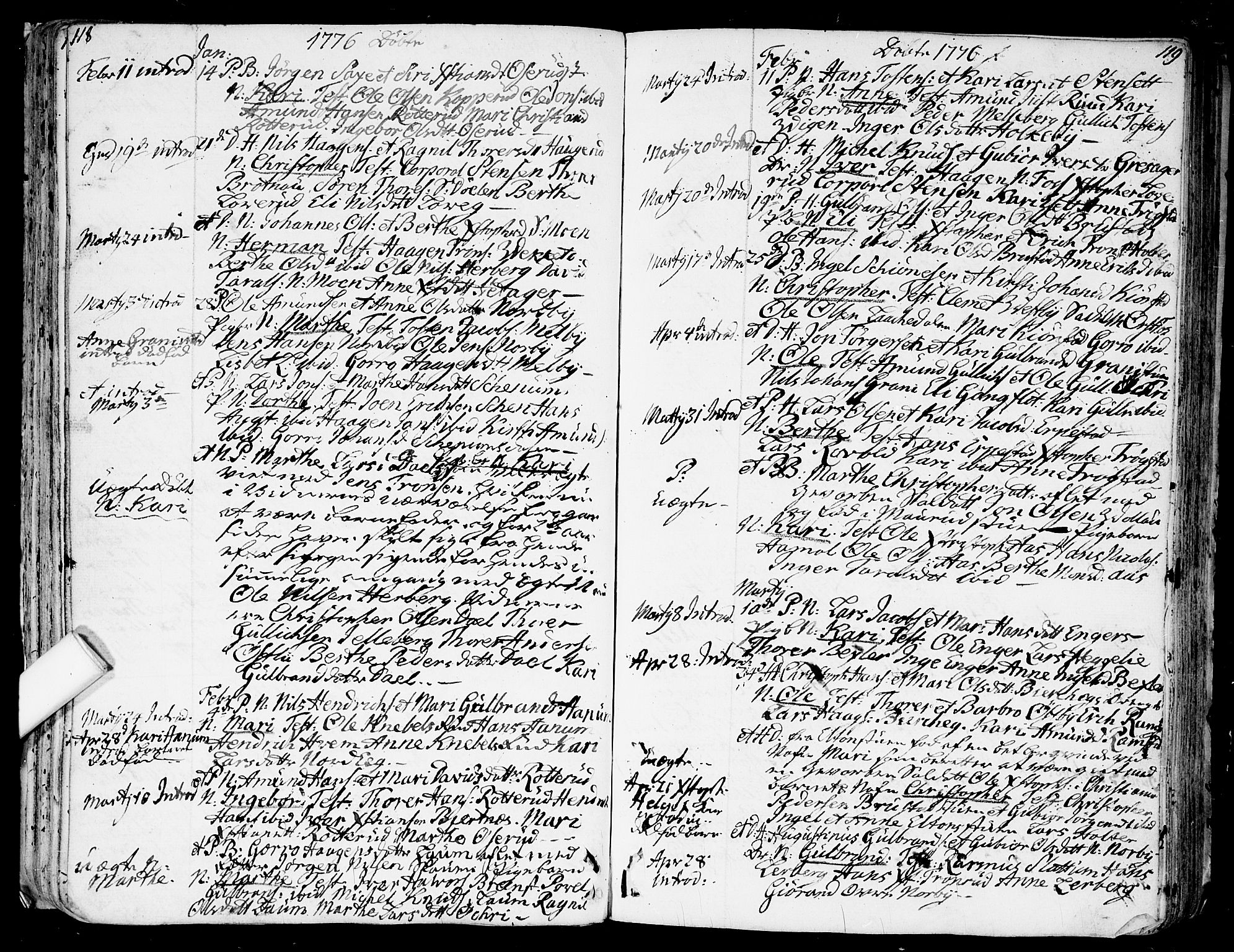 Nannestad prestekontor Kirkebøker, AV/SAO-A-10414a/F/Fa/L0007: Parish register (official) no. I 7, 1754-1791, p. 118-119