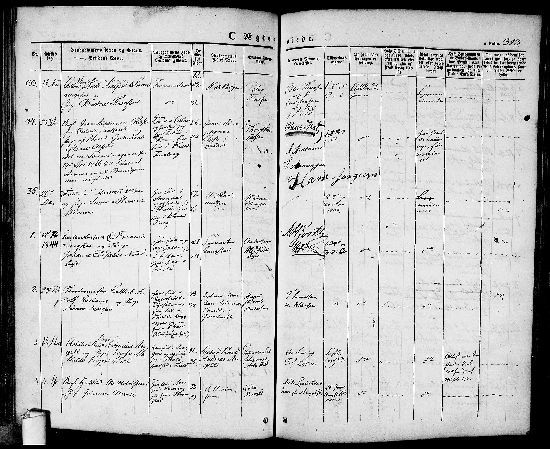 Halden prestekontor Kirkebøker, SAO/A-10909/F/Fa/L0005: Parish register (official) no. I 5, 1834-1845, p. 313
