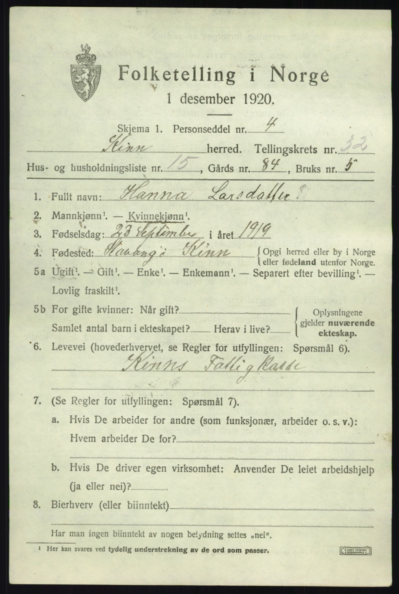 SAB, 1920 census for Kinn, 1920, p. 10891