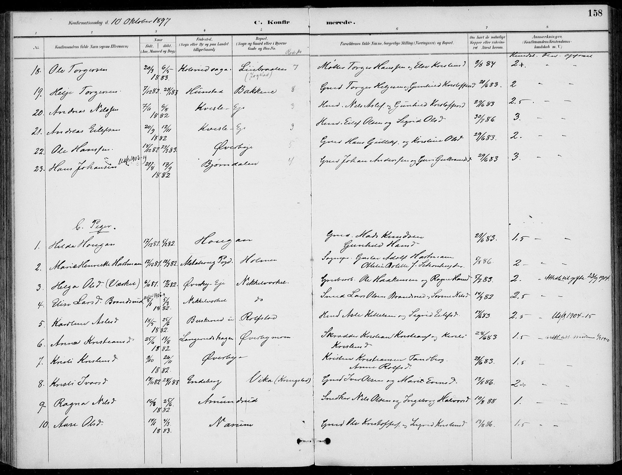 Sigdal kirkebøker, AV/SAKO-A-245/F/Fb/L0001: Parish register (official) no. II 1, 1888-1900, p. 158