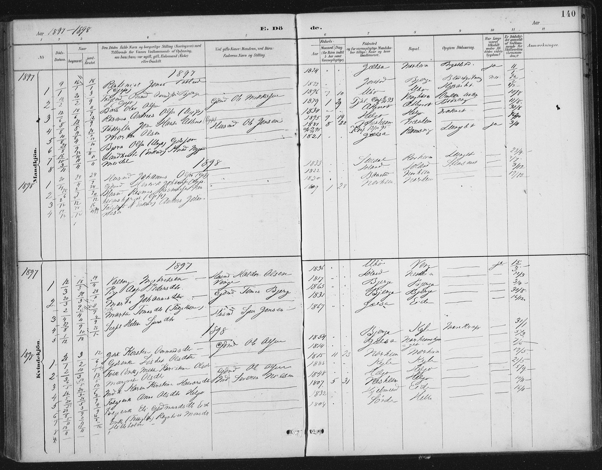 Nedstrand sokneprestkontor, AV/SAST-A-101841/01/IV: Parish register (official) no. A 13, 1887-1915, p. 140