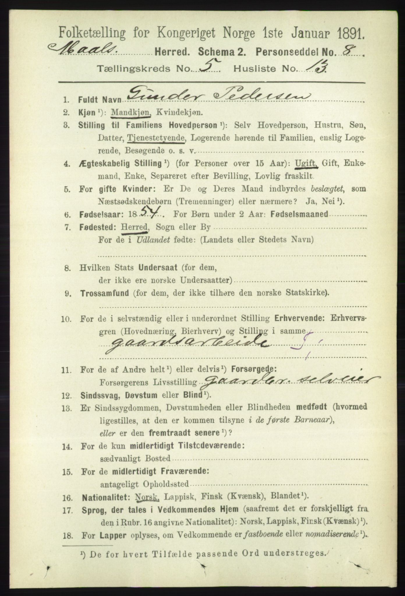 RA, 1891 census for 1924 Målselv, 1891, p. 1720