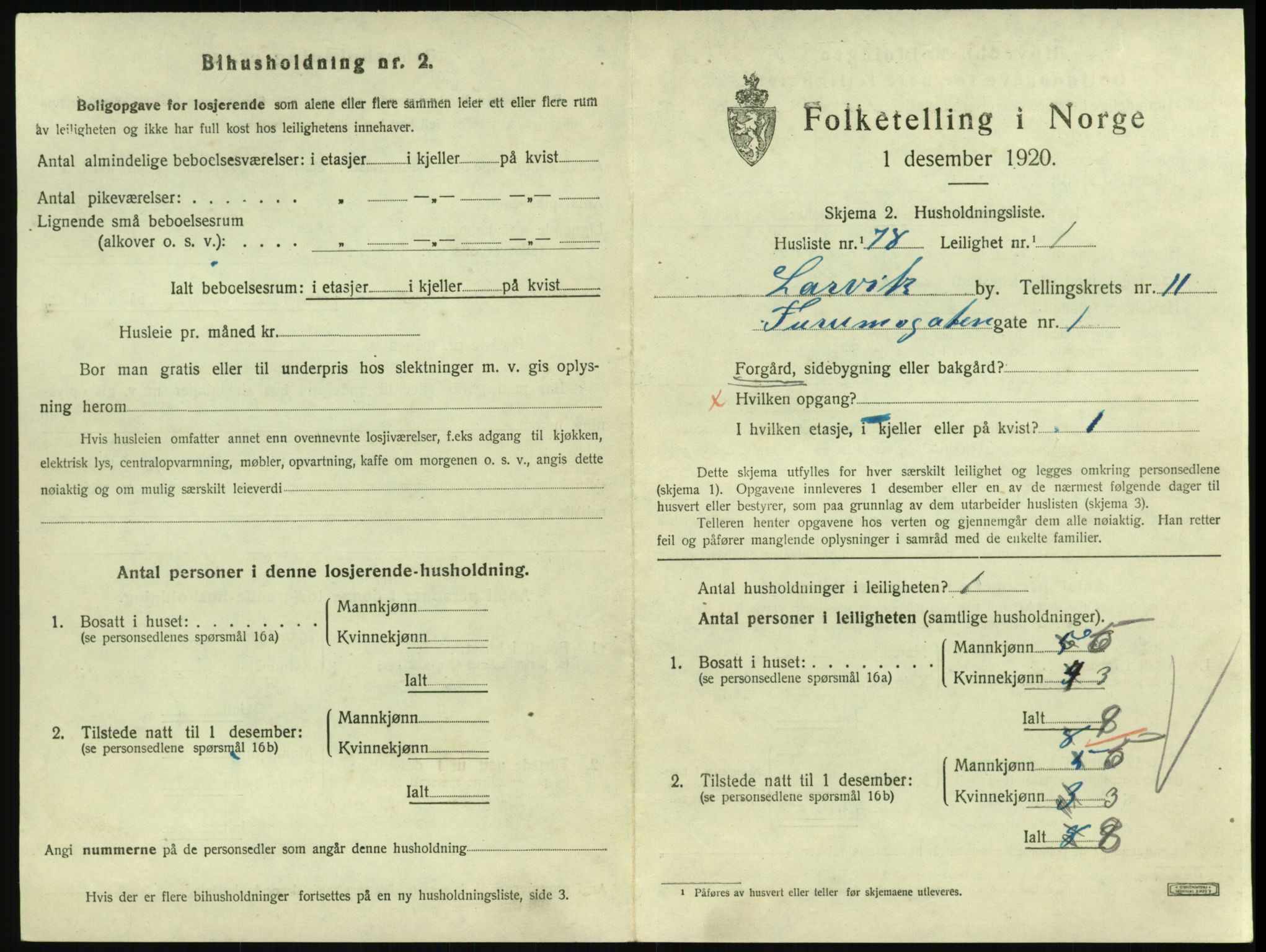 SAKO, 1920 census for Larvik, 1920, p. 8234