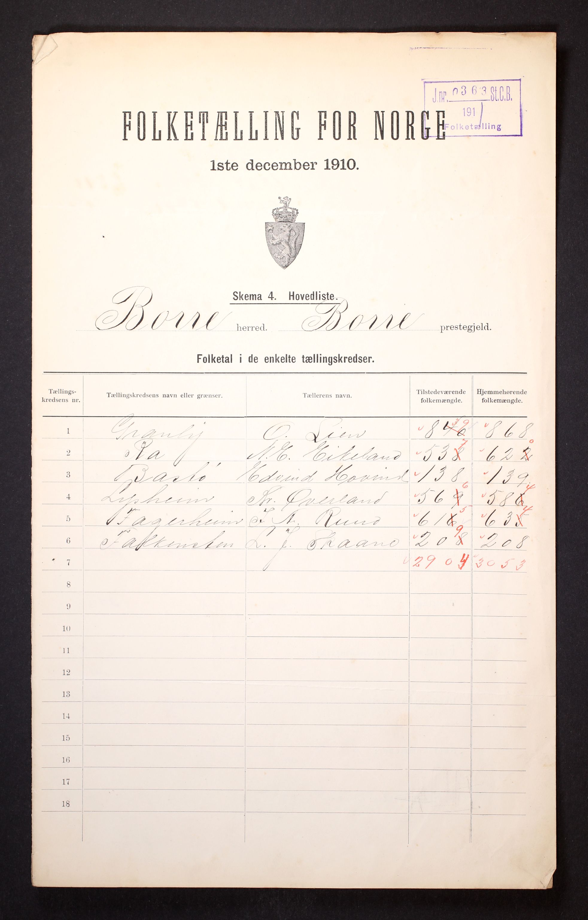 RA, 1910 census for Borre, 1910, p. 2