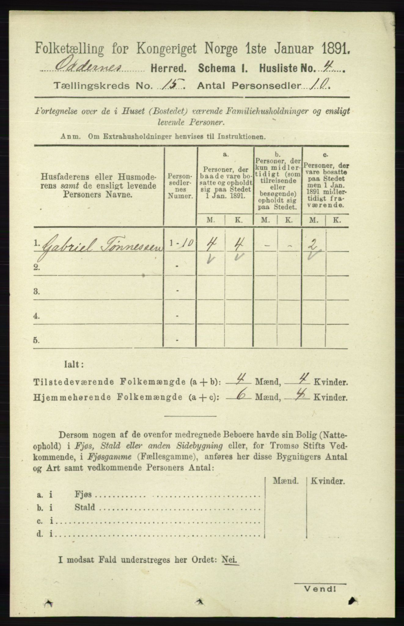 RA, 1891 census for 1012 Oddernes, 1891, p. 5013