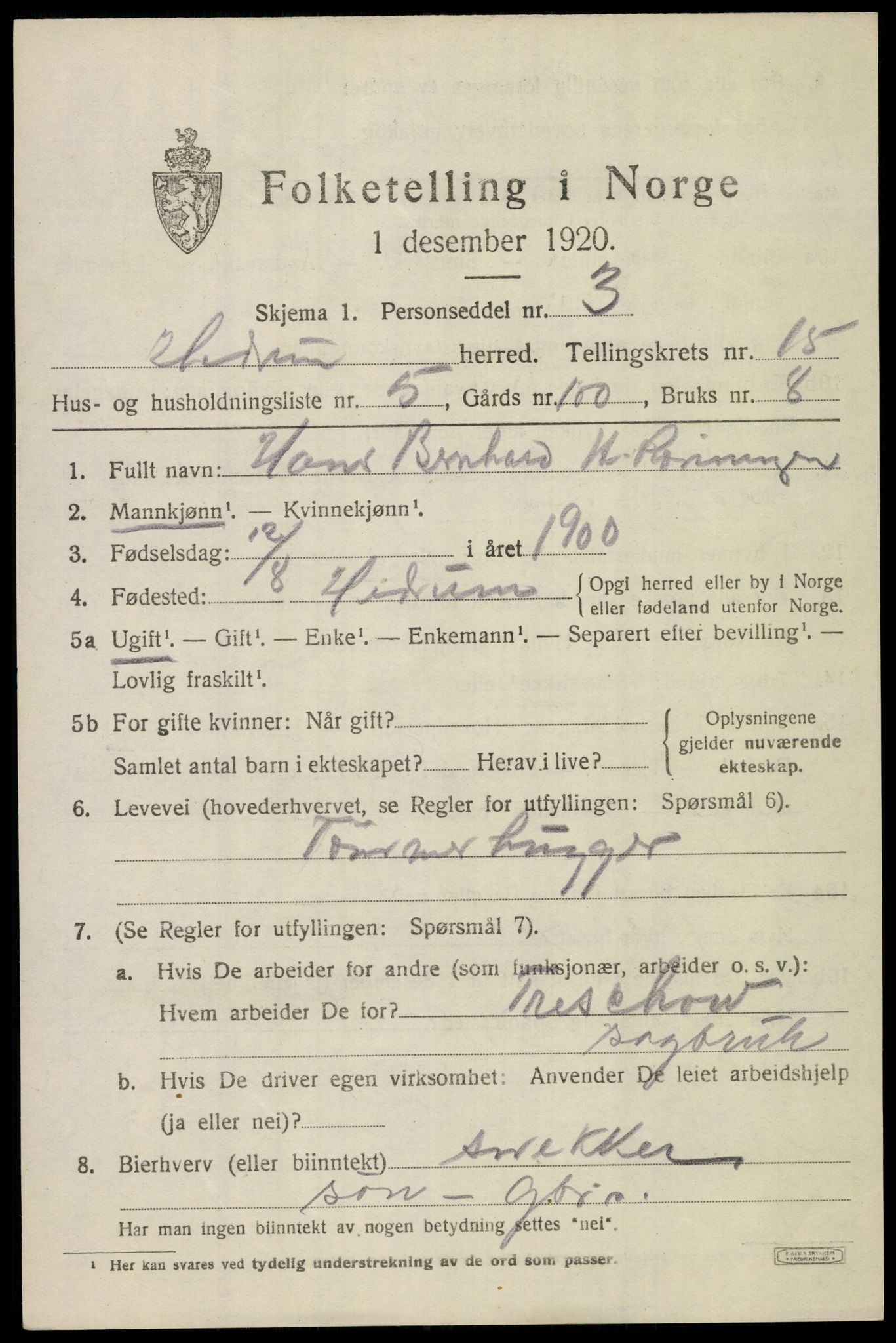 SAKO, 1920 census for Hedrum, 1920, p. 9935