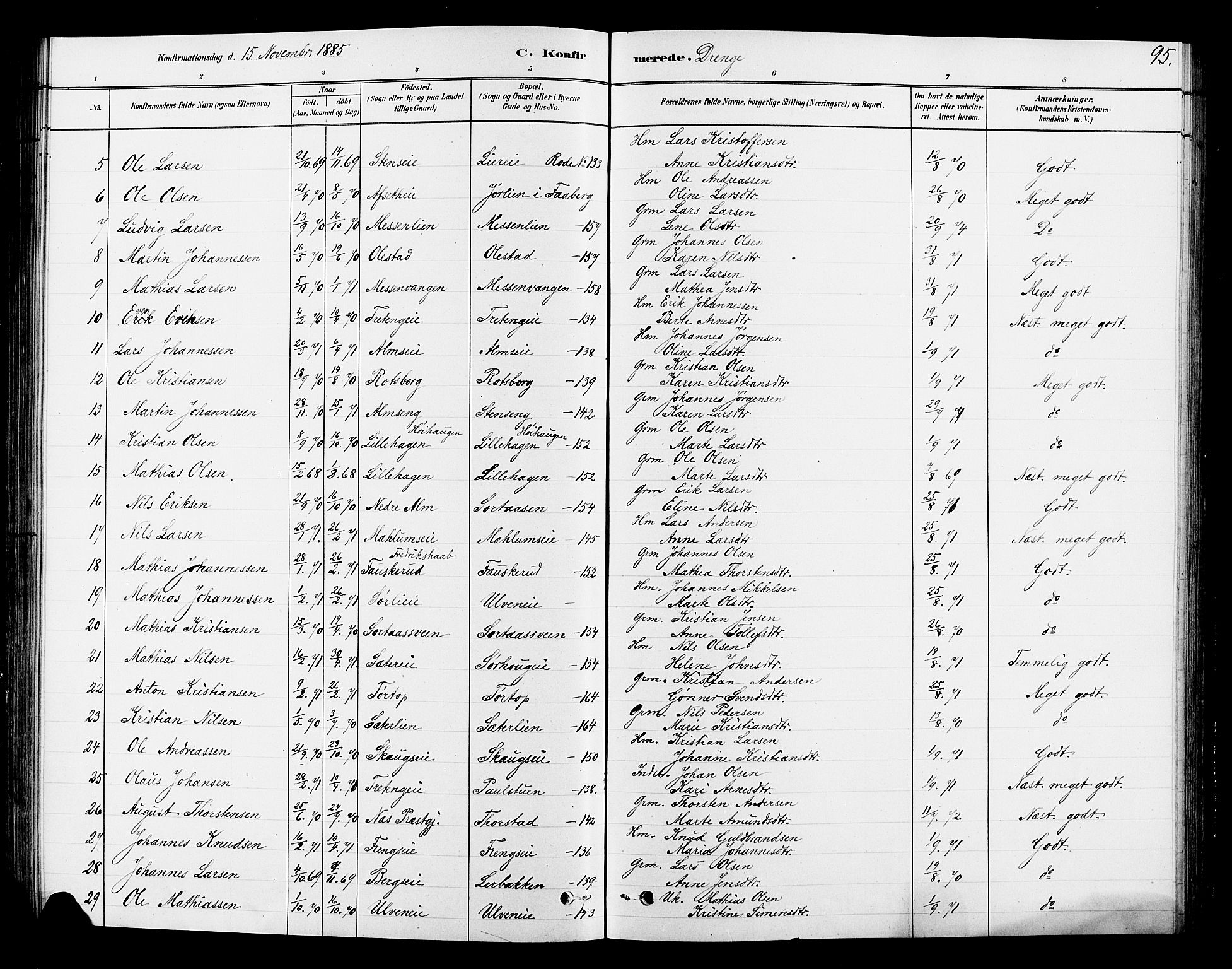 Ringsaker prestekontor, AV/SAH-PREST-014/L/La/L0010: Parish register (copy) no. 10, 1879-1890, p. 95