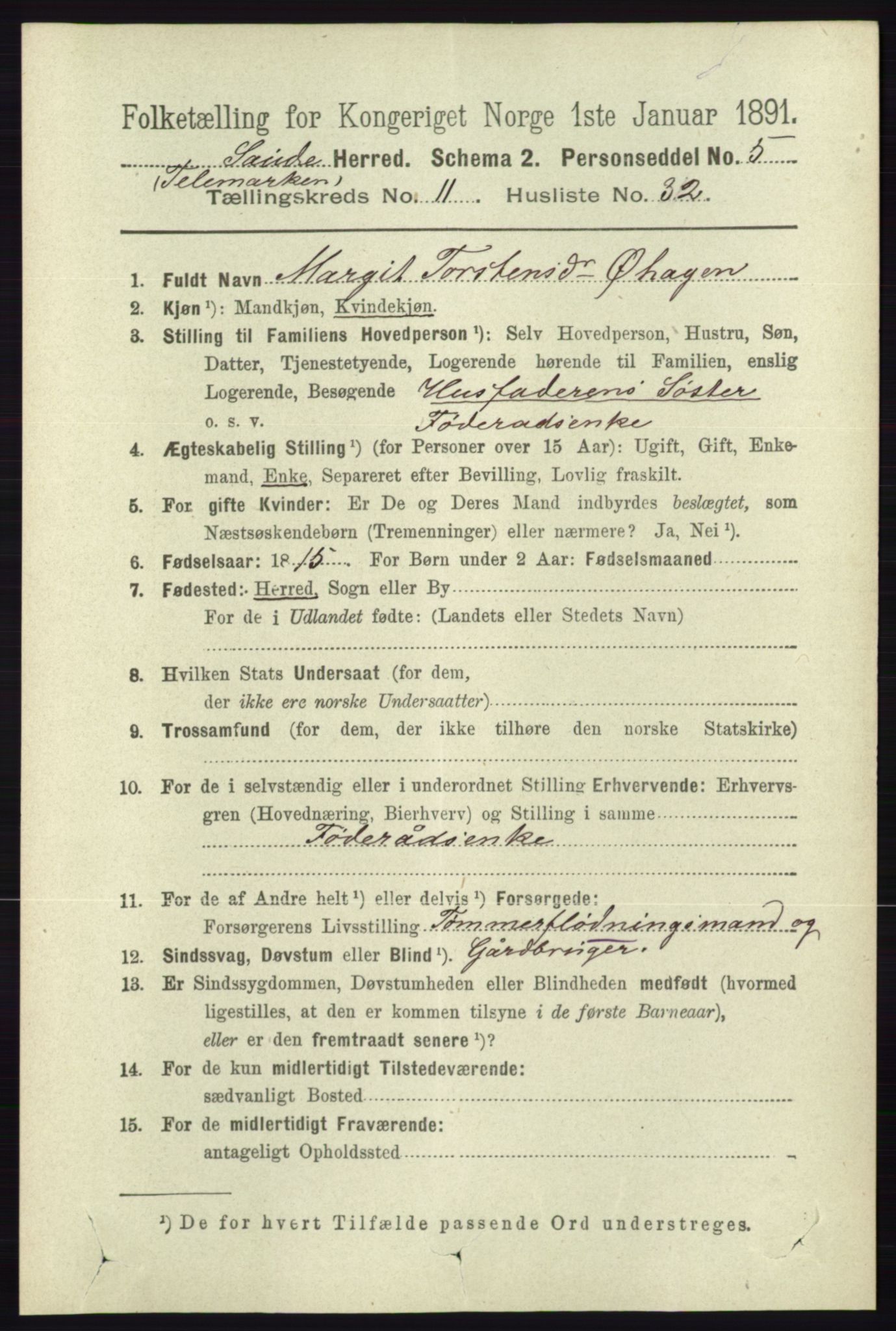 RA, 1891 census for 0822 Sauherad, 1891, p. 3559