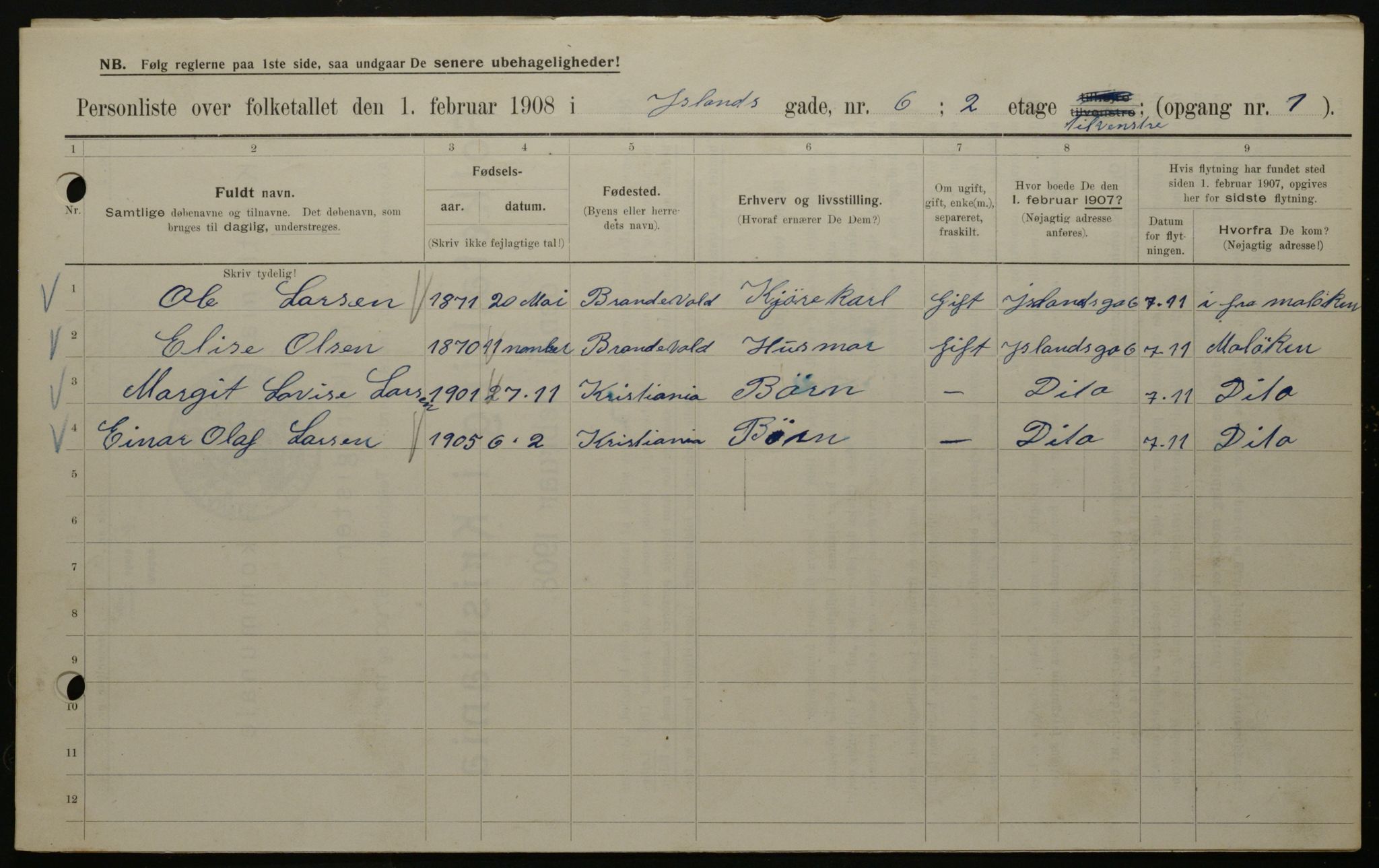 OBA, Municipal Census 1908 for Kristiania, 1908, p. 39974