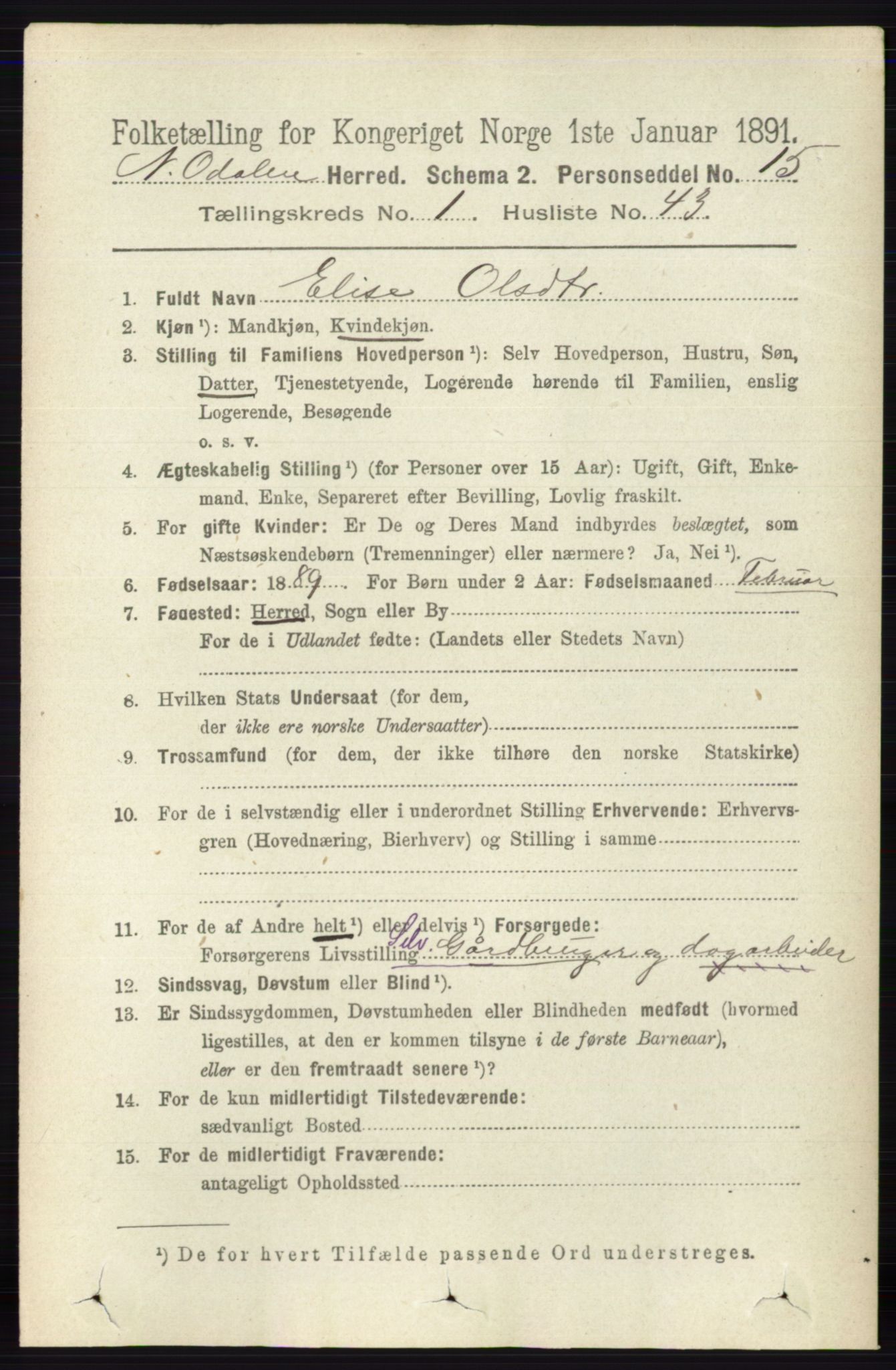 RA, 1891 census for 0418 Nord-Odal, 1891, p. 323