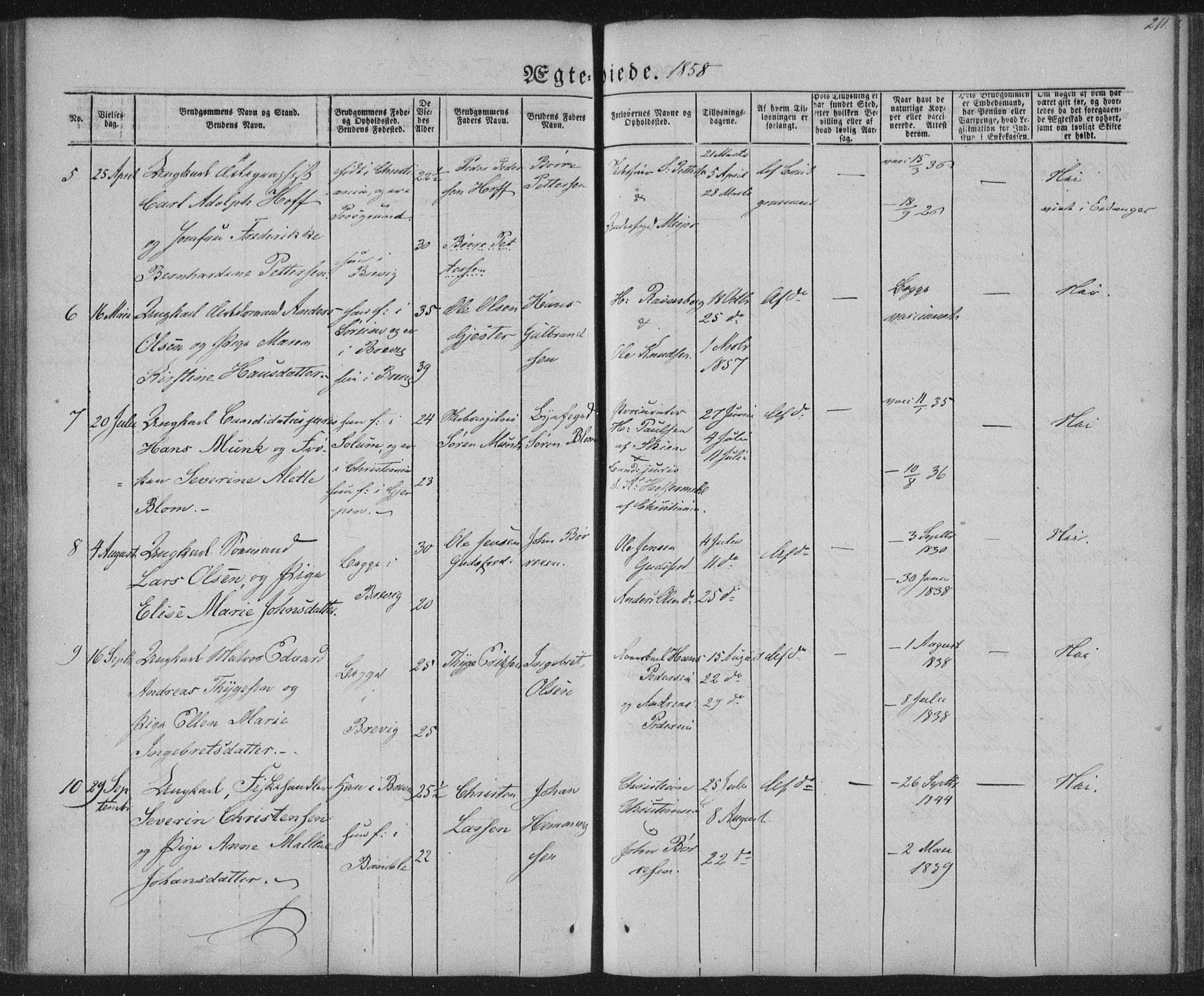 Brevik kirkebøker, SAKO/A-255/F/Fa/L0005: Parish register (official) no. 5, 1847-1865, p. 211