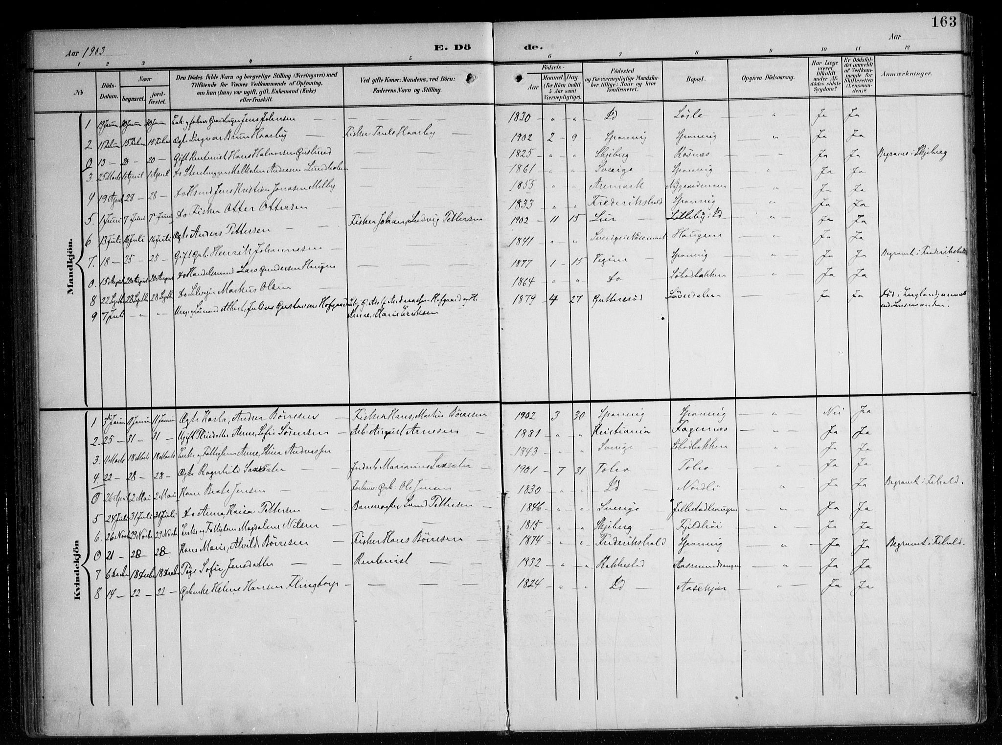 Berg prestekontor Kirkebøker, AV/SAO-A-10902/F/Fa/L0008: Parish register (official) no. I 8, 1902-1920, p. 163