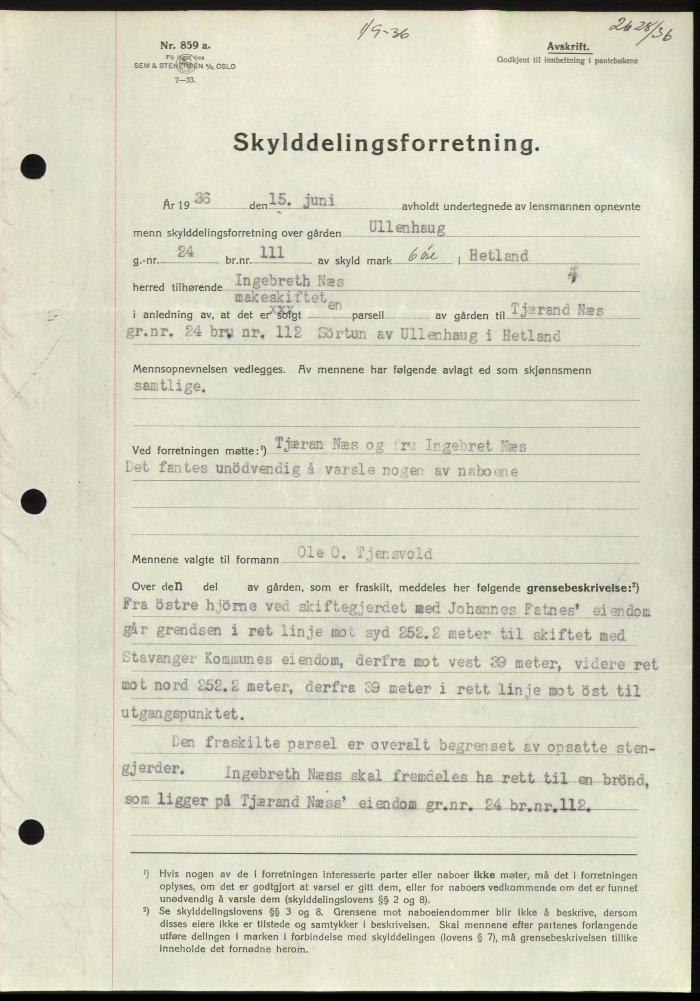 Jæren sorenskriveri, AV/SAST-A-100310/03/G/Gba/L0066: Mortgage book no. 71-72, 1936-1936, Diary no: : 2628/1936