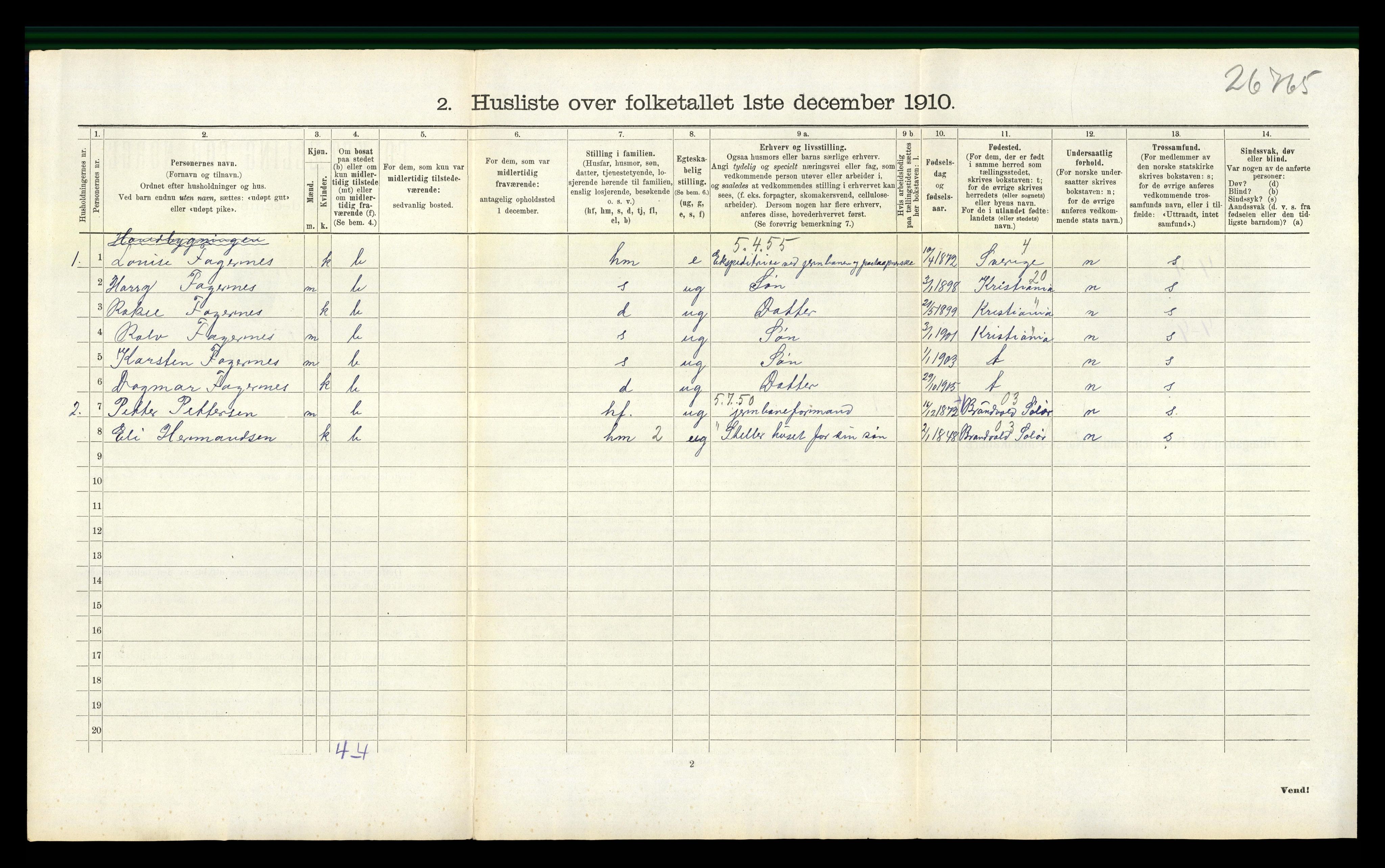 RA, 1910 census for Lier, 1910, p. 1143