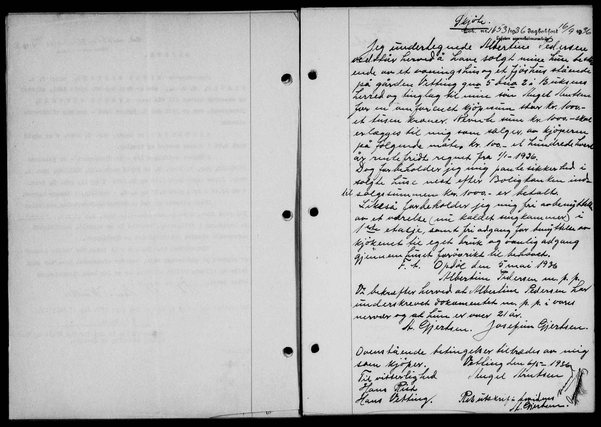 Lofoten sorenskriveri, SAT/A-0017/1/2/2C/L0001a: Mortgage book no. 1a, 1936-1937, Diary no: : 1653/1936