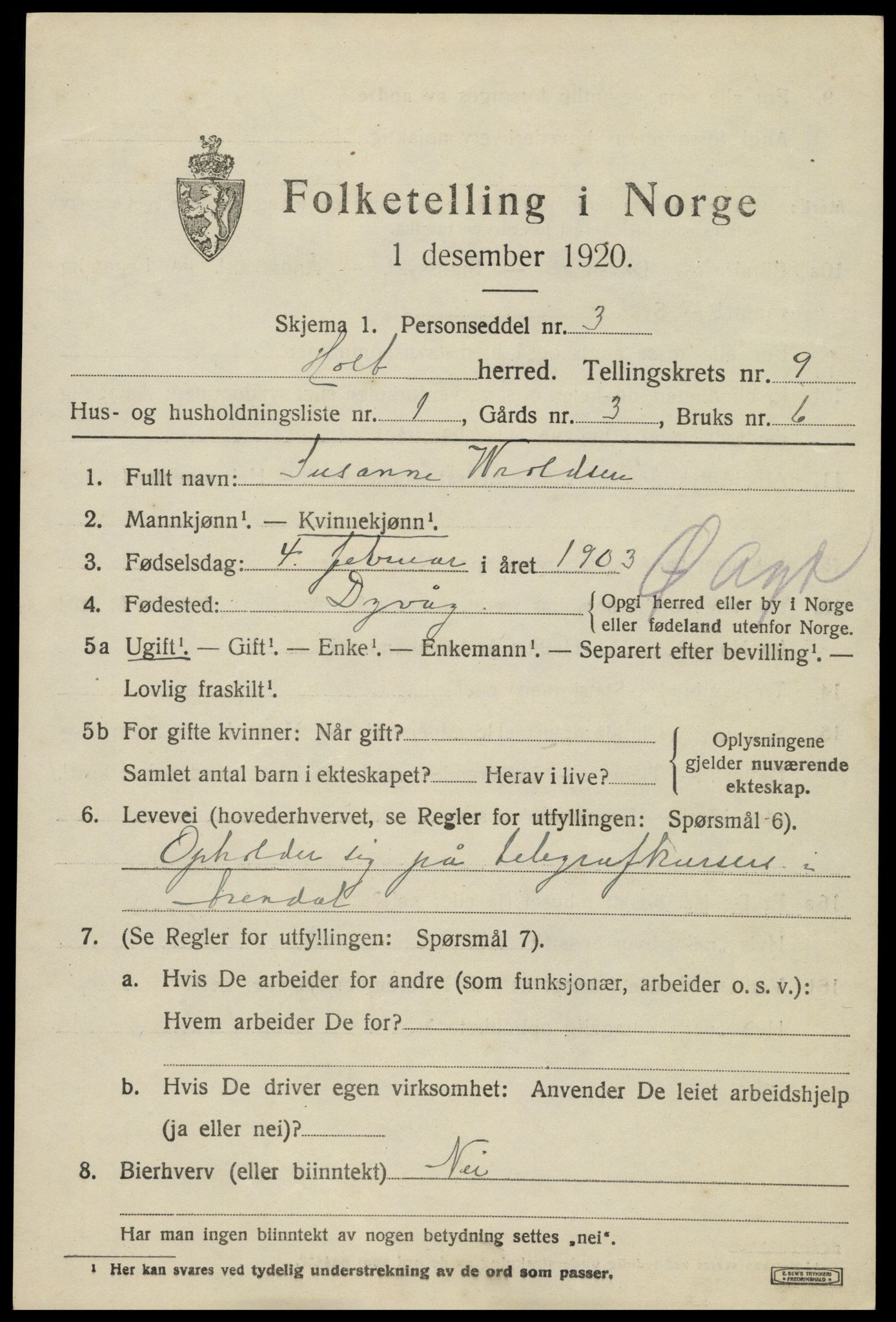 SAK, 1920 census for Holt, 1920, p. 5208