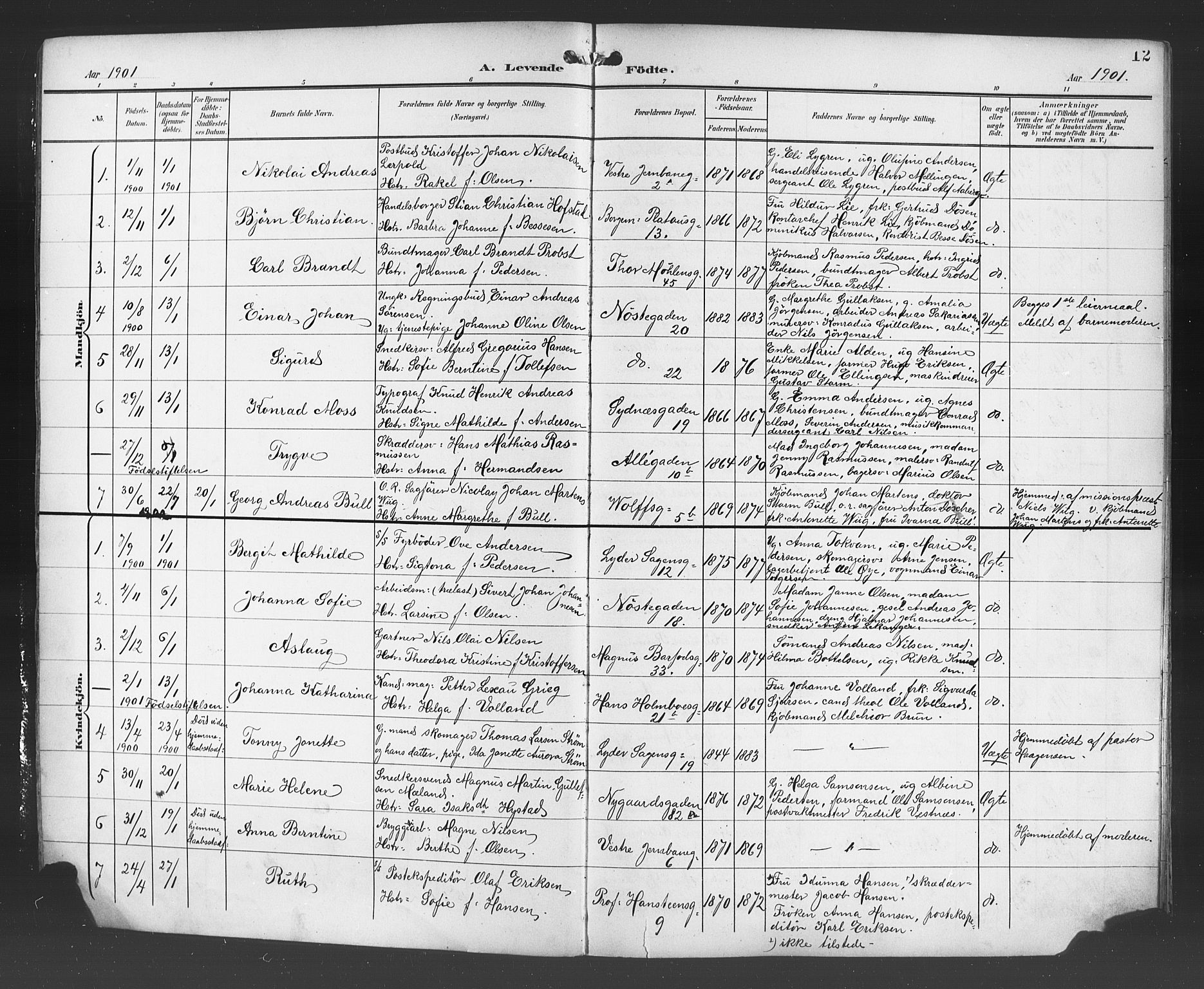 Johanneskirken sokneprestembete, AV/SAB-A-76001/H/Hab: Parish register (copy) no. A 2, 1900-1912, p. 12