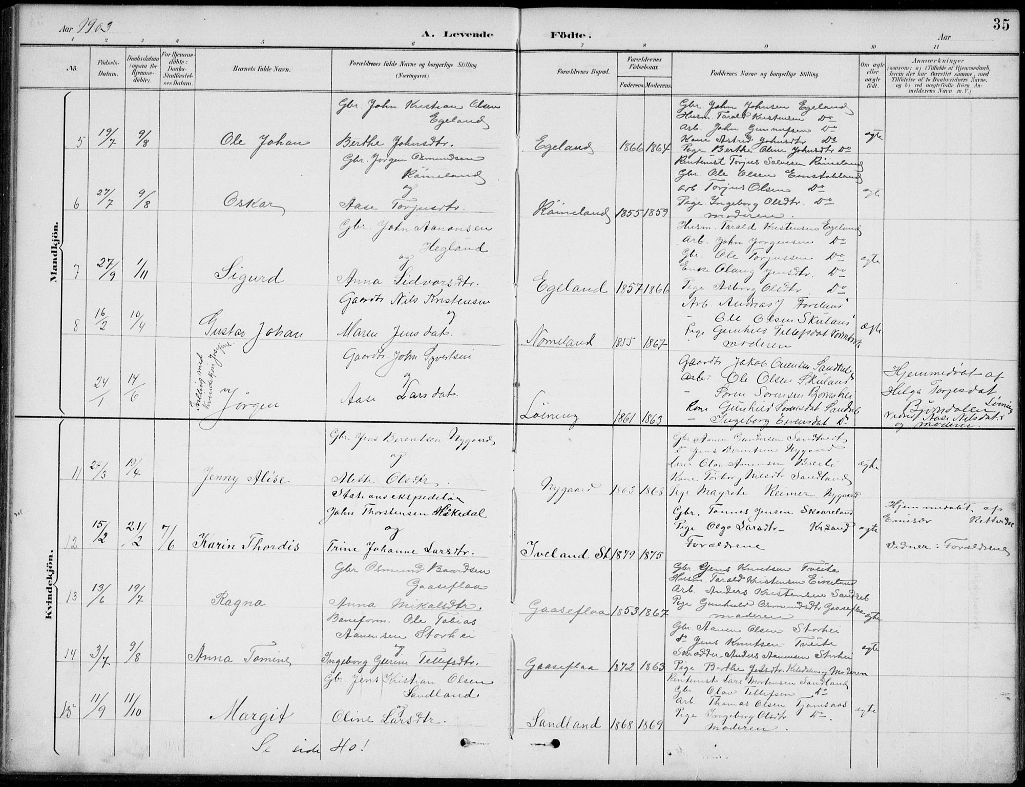 Vennesla sokneprestkontor, AV/SAK-1111-0045/Fb/Fba/L0003: Parish register (copy) no. B 3, 1890-1919, p. 35