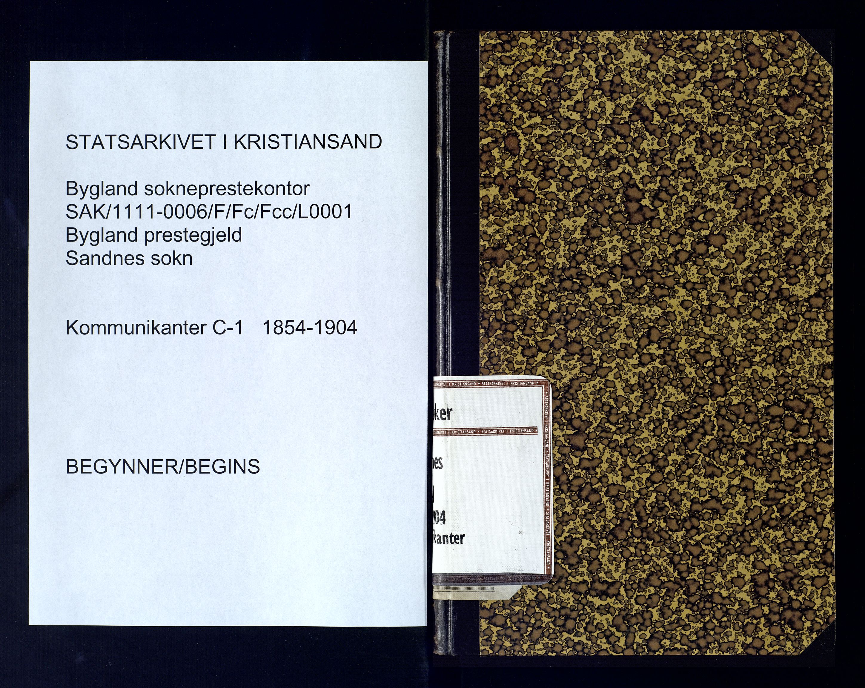 Bygland sokneprestkontor, AV/SAK-1111-0006/F/Fc/Fcc/L0001: Communicants register no. C-1, 1854-1904